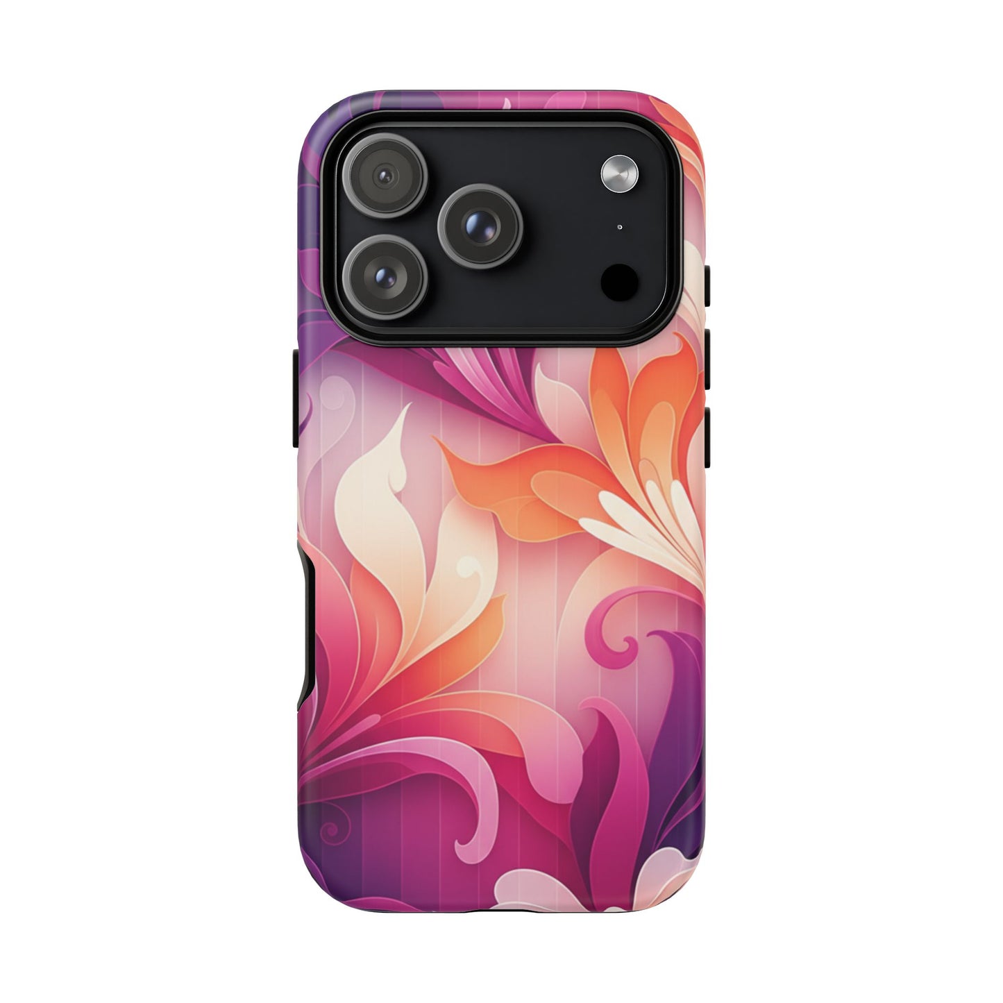 Floral Swirl Tough Phone Case iPhone Tough Cases Phone Cases for iPhone 14\15\16\17 – Dual Layer, Matte/Glossy Finish, Wireless Charging Compatible — Pink & Orange Protective iPhone Cover