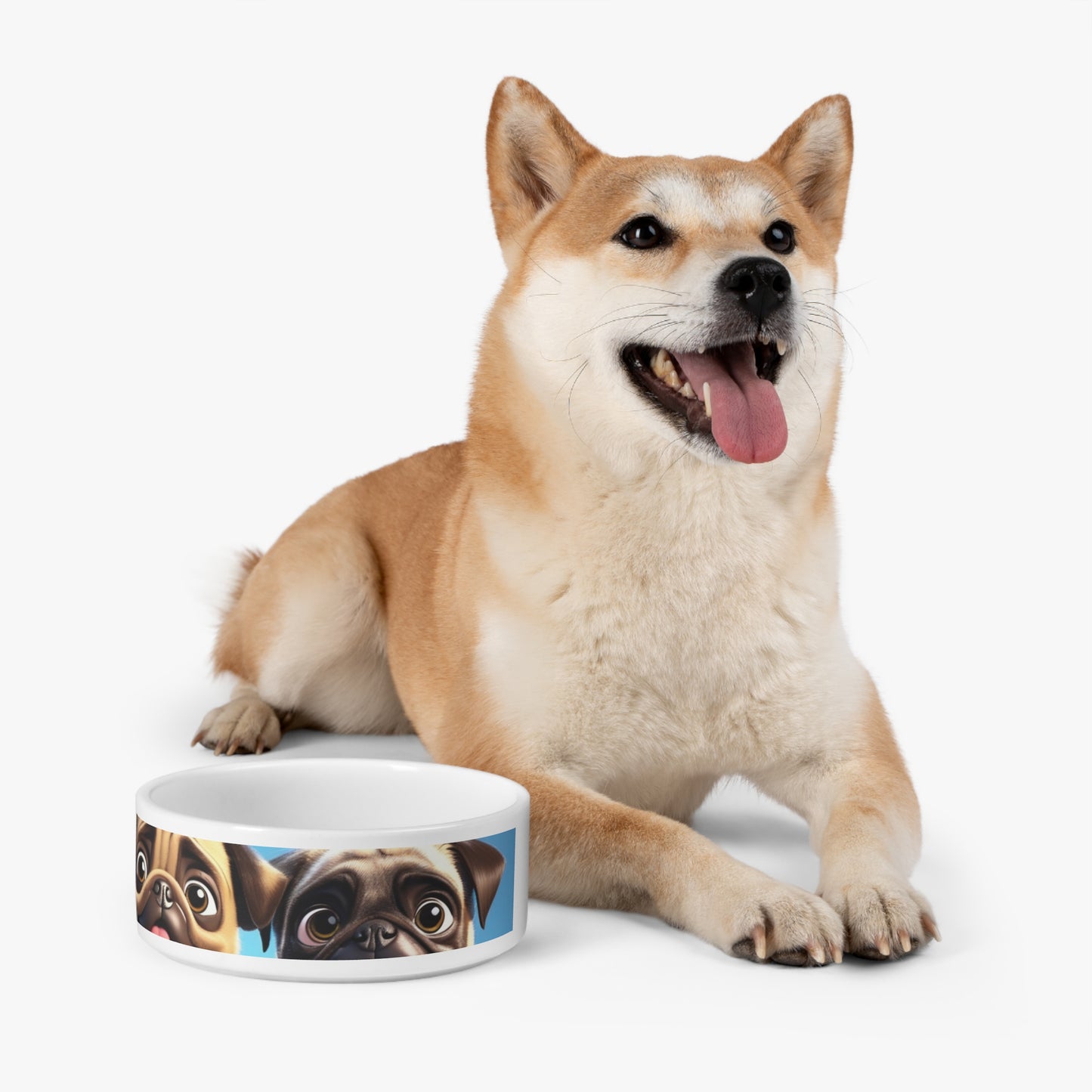 Pet Dog Bowl – Ceramic Food & Water Dish, Microwave & Dishwasher Safe, Cute Pug Pet Bowl - Perfect Gift for Dog Lovers