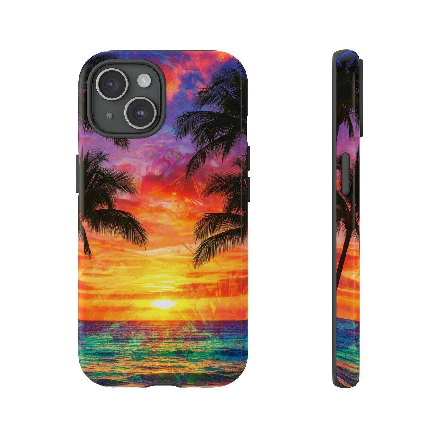 iPhone Tough Cases Phone Cases for iPhone 14\15\16\17. Tropical Sunset Phone Case — Palm Tree Beach Protective Cover