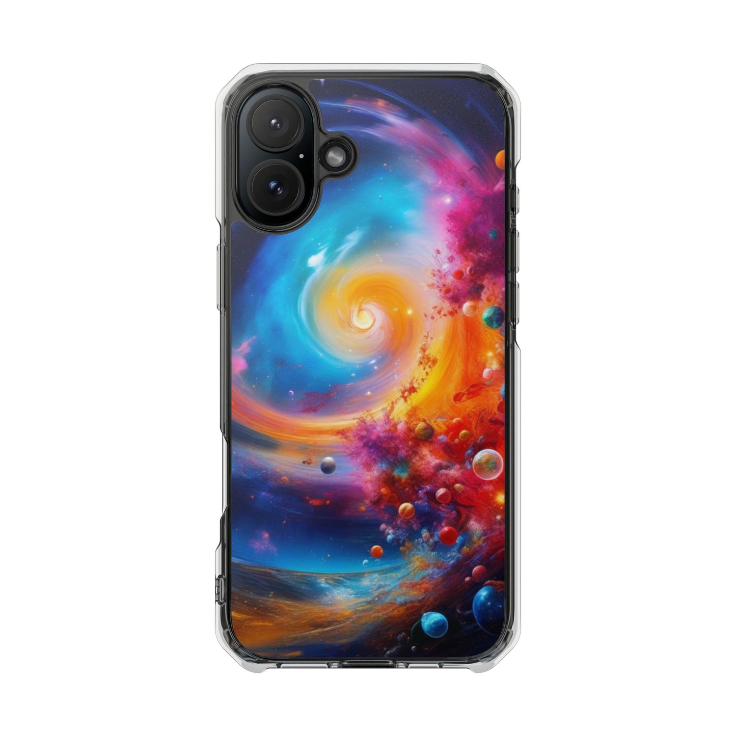 Magnetic Impact Phone Case for iPhone 16/15/14 — Colorful Cosmic Swirl Design