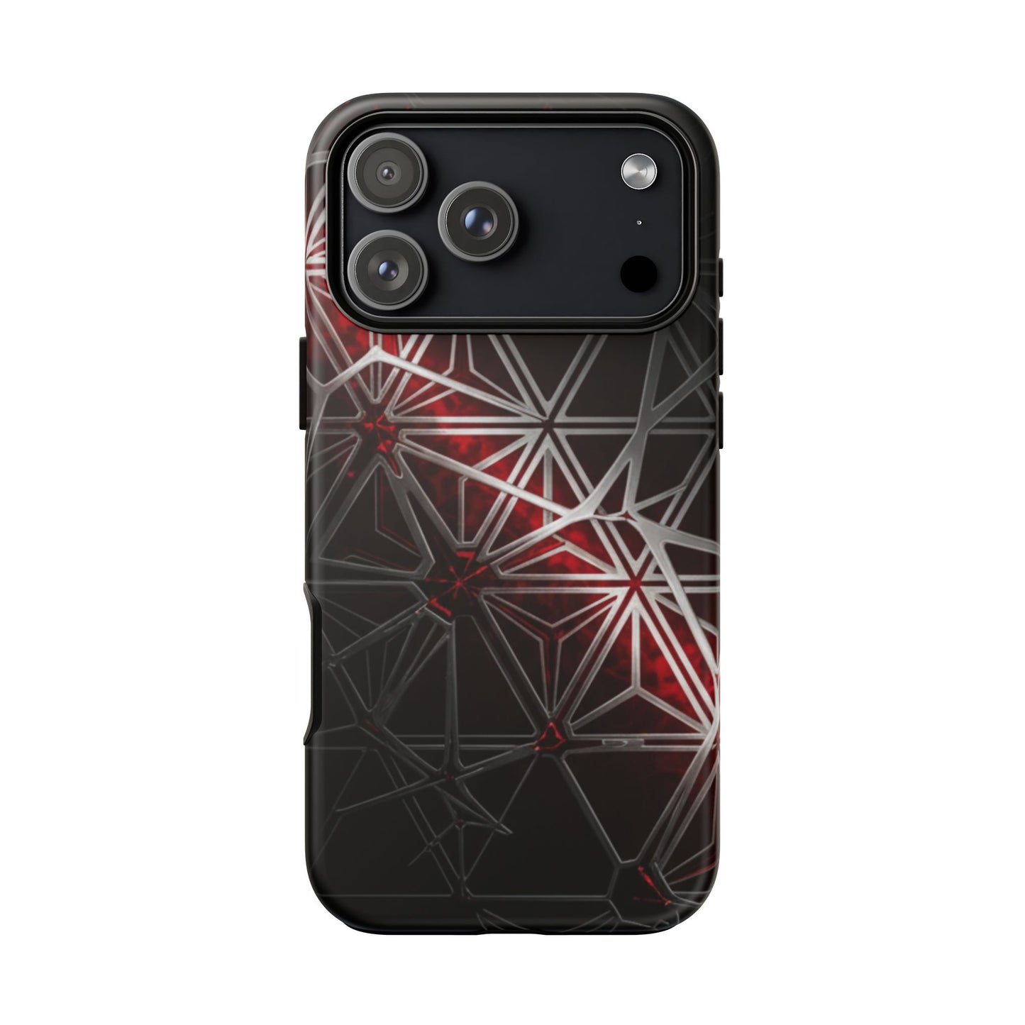 iPhone Tough Cases Phone Cases for iPhone 14\15\16\17 – Dual Layer, Matte/Glossy Finish, Wireless Charging Compatible. Geometric Tough Phone Case — Red & Black Abstract Protective Cover