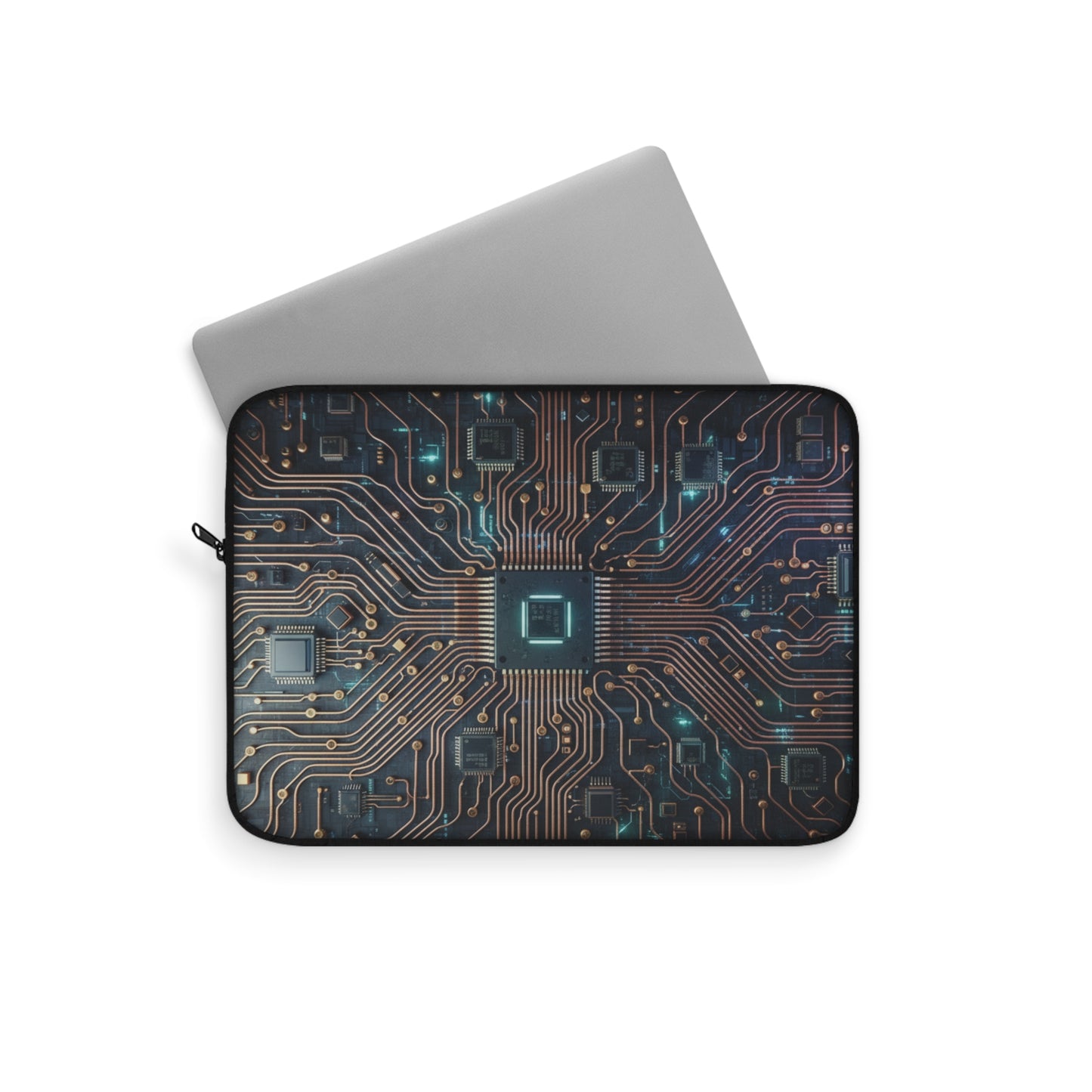Circuit Board Laptop Sleeve — Tech Microchip Design, printed design evokes the silent hum of processors and data flowing along copper, Tech Accessories