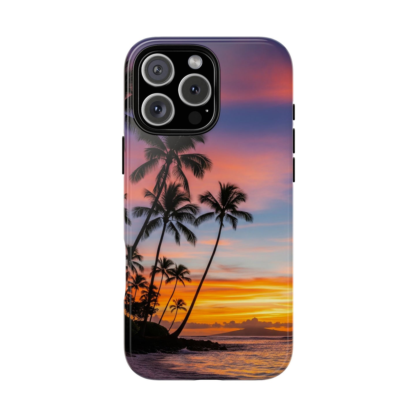 iPhone Tough Cases Phone Cases for iPhone 14\15\16\17 – Dual Layer, Matte/Glossy Finish, Wireless Charging Compatible, Tropical Sunset Phone Case — Palm Tree Beach iPhone Case, iPhone 17 Protective Case
