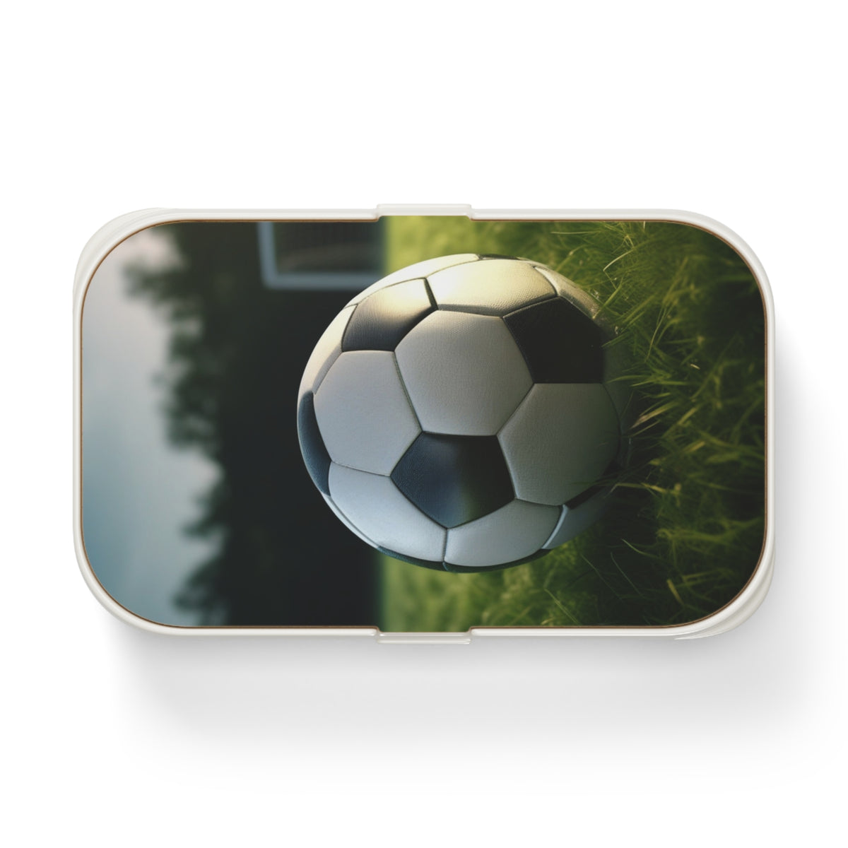 Stylish Bento Box Lunchbox – Portable, Designer Food Container with Wooden Lid & Two Moveable Compartments for Work, School & Picnics, Soccer Bento Lunch Box - Perfect for Sports Events & School Lunches