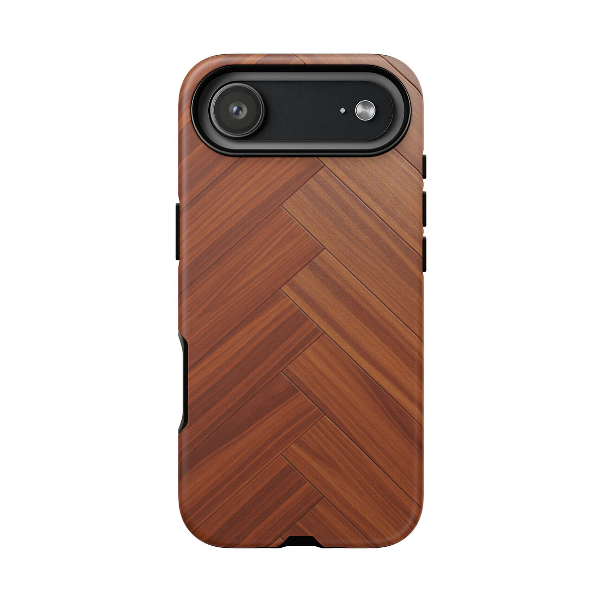 iPhone Tough Cases Phone Cases for iPhone 14\15\16\17 – Dual Layer, Matte/Glossy Finish, Wireless Charging Compatible. Plastic Woodgrain Herringbone Design Phone Case