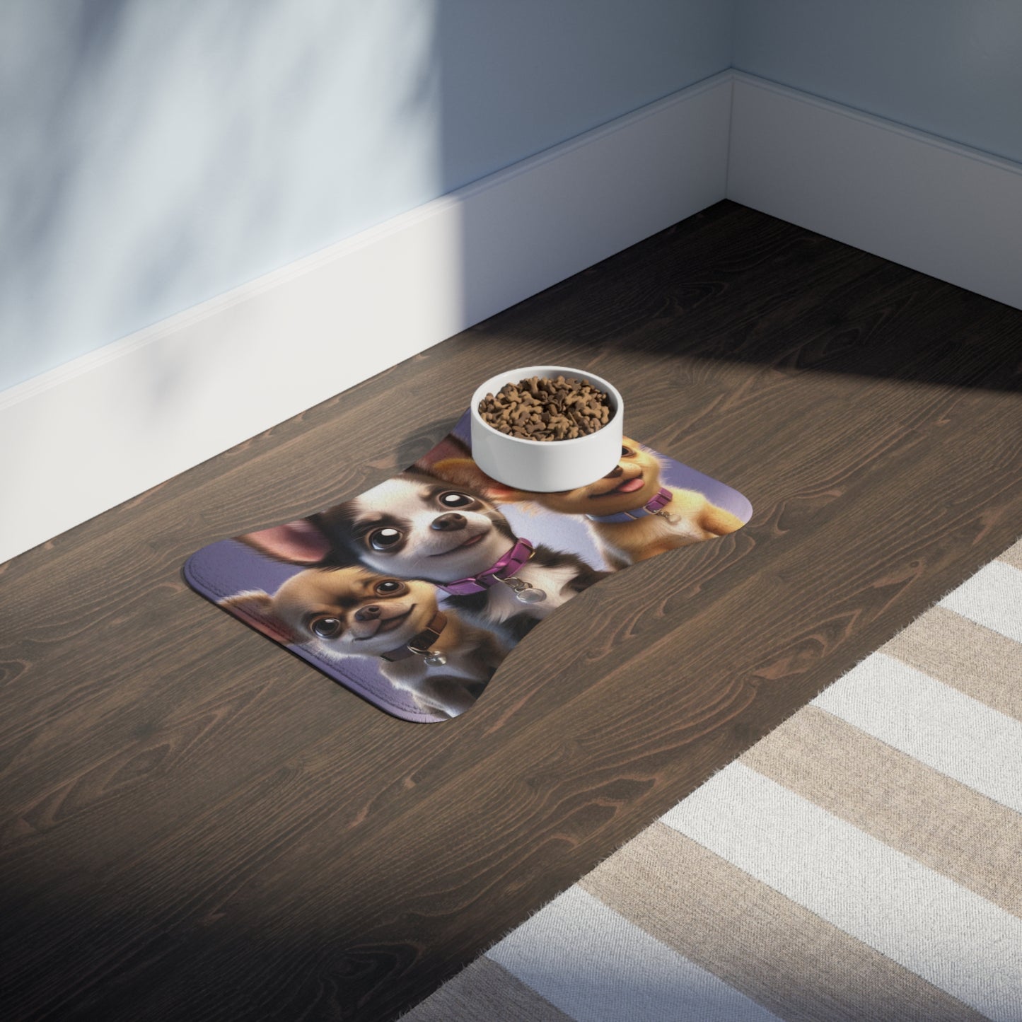 Designer Pet Feeding Mat – Non-Slip, Absorbent & Bone Shaped for Mess-Free Meals, Cute Chihuahua Pet Feeding Mat – Perfect for Dog Lovers