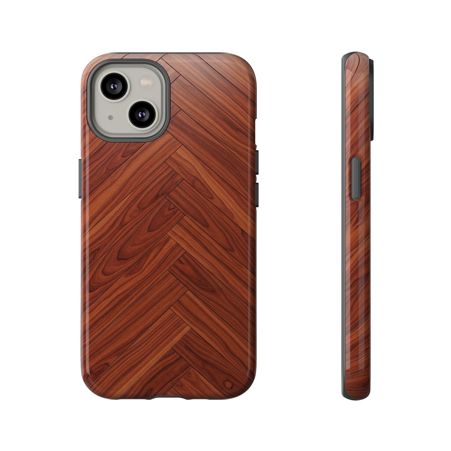 iPhone Tough Cases Phone Cases for iPhone 14\15\16\17 – Dual Layer, Matte/Glossy Finish, Wireless Charging Compatible. Tough Phone Case — Plastic Herringbone Walnut Protective Cover