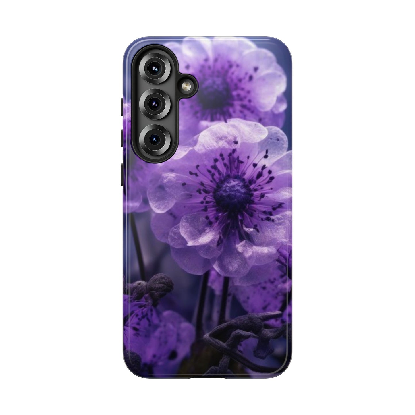 Purple Floral Tough Phone Case for Samsung Galaxy S25/S24/S23, Gifts for Her