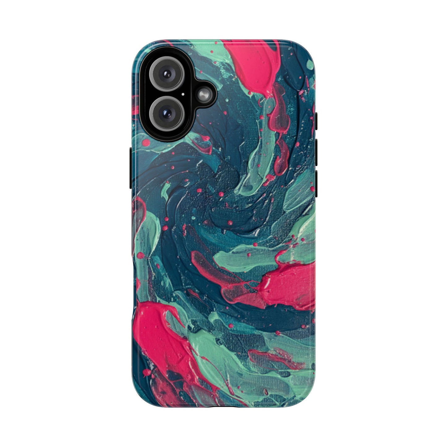 iPhone Tough Cases Phone Cases for iPhone 14\15\16\17 – Dual Layer, Matte/Glossy Finish, iPhone 17 case for sale, Wireless Charging Compatible, Marbled Teal & Fuchsia Tough Phone Case