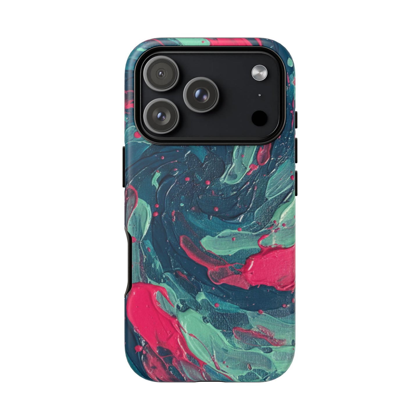 iPhone Tough Cases Phone Cases for iPhone 14\15\16\17 – Dual Layer, Matte/Glossy Finish, iPhone 17 case for sale, Wireless Charging Compatible, Marbled Teal & Fuchsia Tough Phone Case