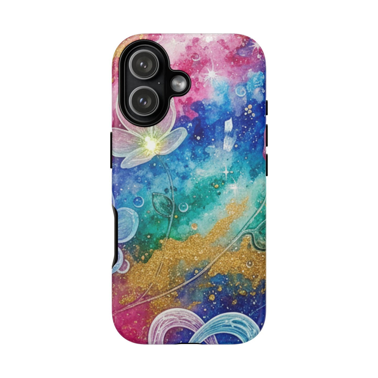 iPhone Tough Cases, iPhone 17 phone case, Phone Cases for iPhone 14\15\16\17 – Dual Layer, Matte/Glossy Finish, Wireless Charging Compatible, Galaxy Floral Tough Phone Case — Colorful Bubbles Design