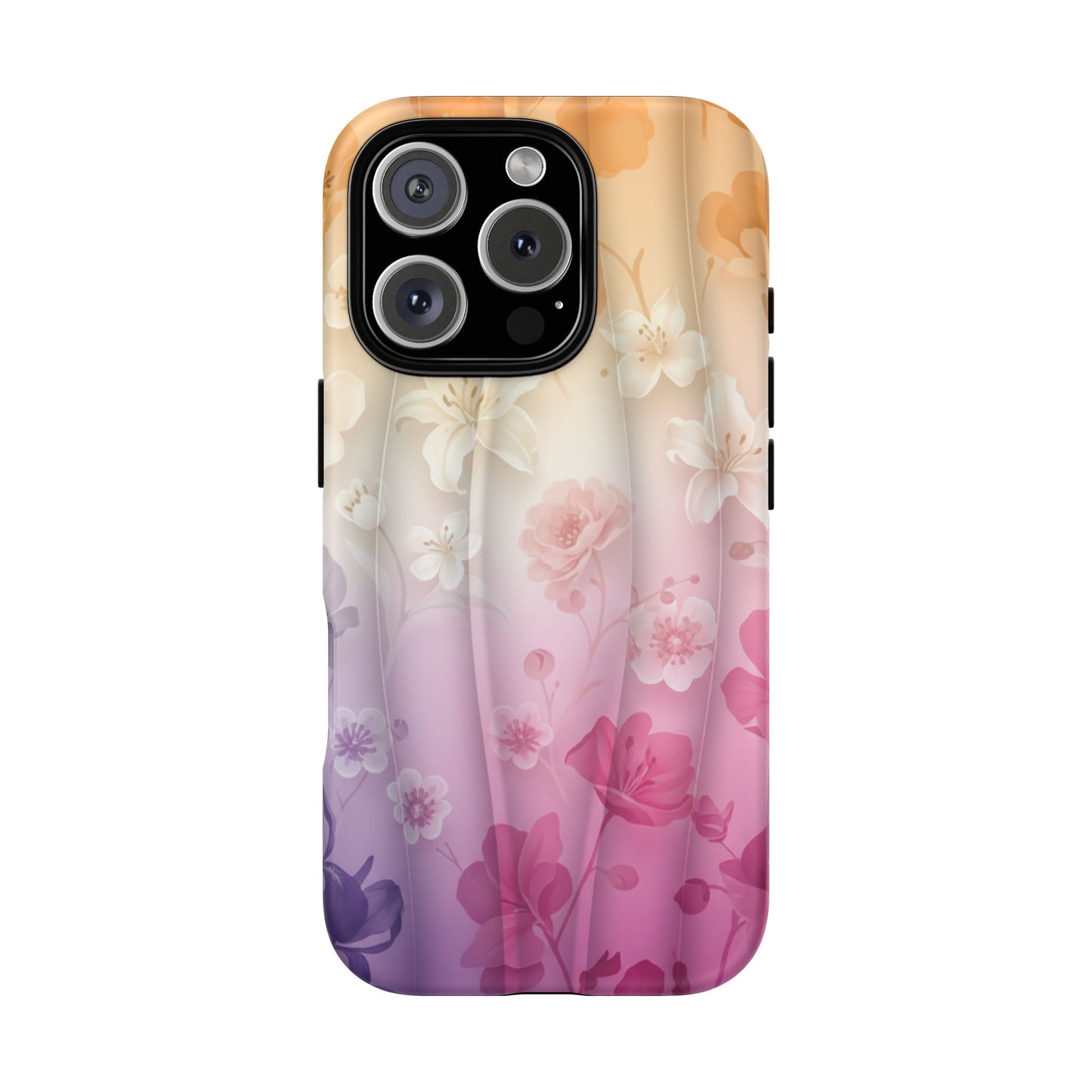 Floral Gradient Phone Case iPhone Tough Cases Phone Cases for iPhone 14\15\16\17 – Dual Layer, Matte/Glossy Finish, Wireless Charging Compatible - Pastel Ombre Flowers Protective Cover