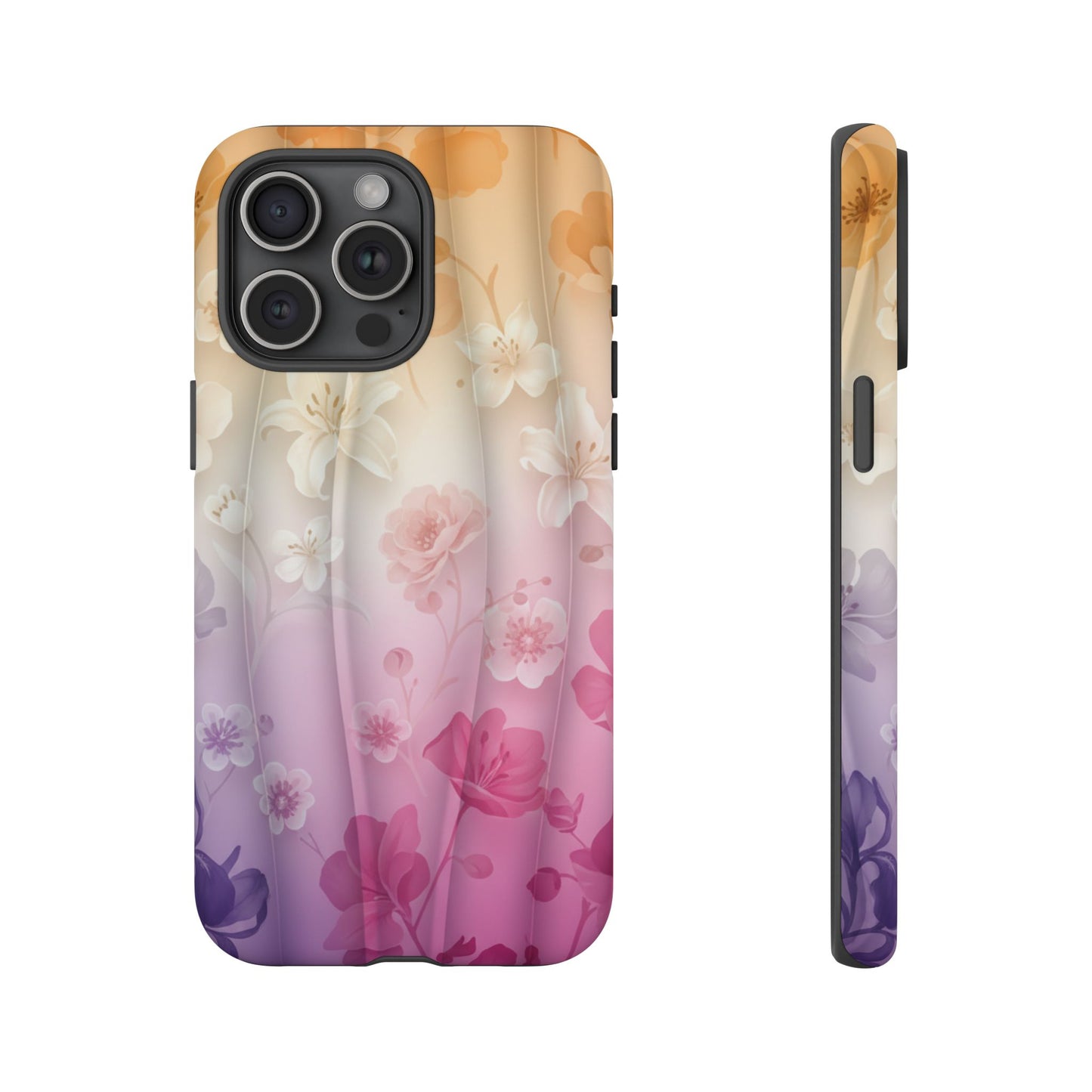 Floral Gradient Phone Case iPhone Tough Cases Phone Cases for iPhone 14\15\16\17 – Dual Layer, Matte/Glossy Finish, Wireless Charging Compatible - Pastel Ombre Flowers Protective Cover