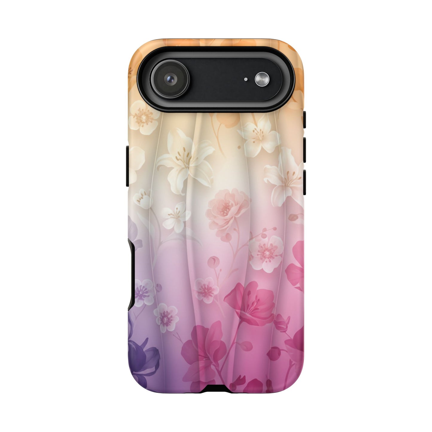 Floral Gradient Phone Case iPhone Tough Cases Phone Cases for iPhone 14\15\16\17 – Dual Layer, Matte/Glossy Finish, Wireless Charging Compatible - Pastel Ombre Flowers Protective Cover