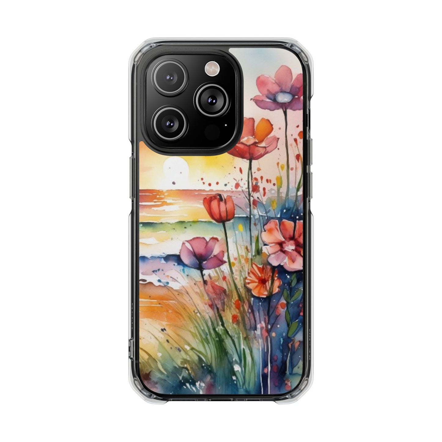 Floral Magnetic Phone Case for iPhone 14\15\16- Clear Impact Protection, Beach case, iphone 16 pro max, iPhone case