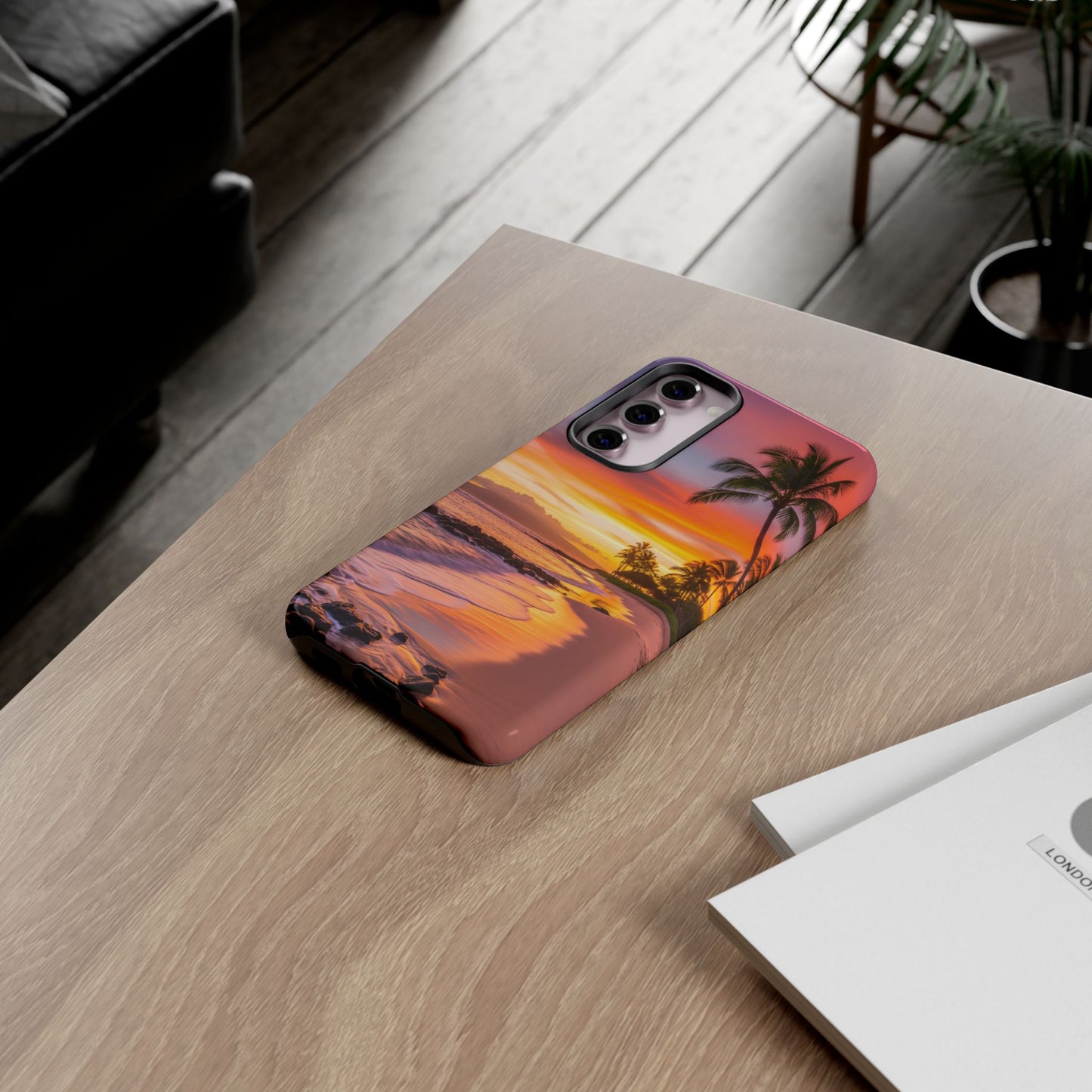 Tough Cases Phone Cases for Samsung Galaxy S26/S25/S24/S23/S22 – Dual Layer, Matte/Glossy Finish, Wireless Charging CompatibleTropical Sunset Phone Case — Sunset Beach Palm Tree Tough Case