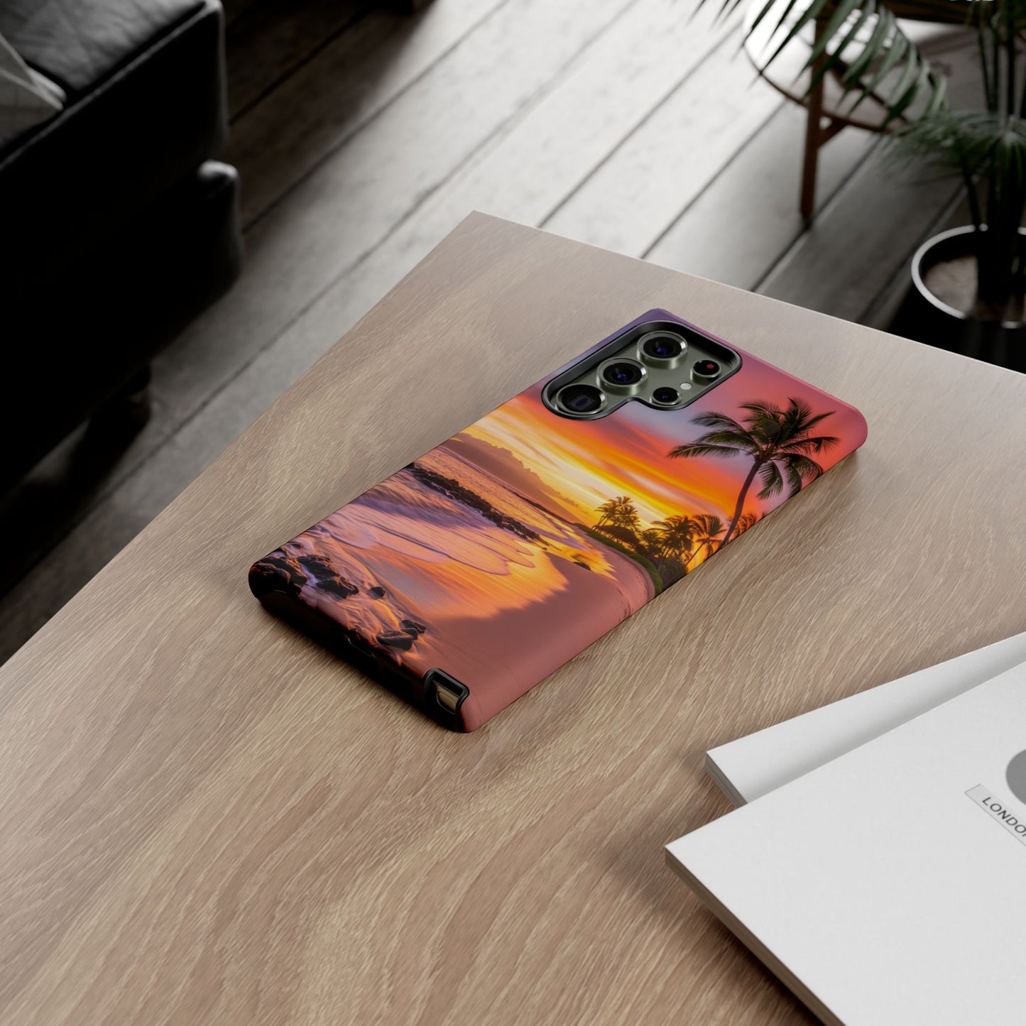 Tough Cases Phone Cases for Samsung Galaxy S26/S25/S24/S23/S22 – Dual Layer, Matte/Glossy Finish, Wireless Charging CompatibleTropical Sunset Phone Case — Sunset Beach Palm Tree Tough Case
