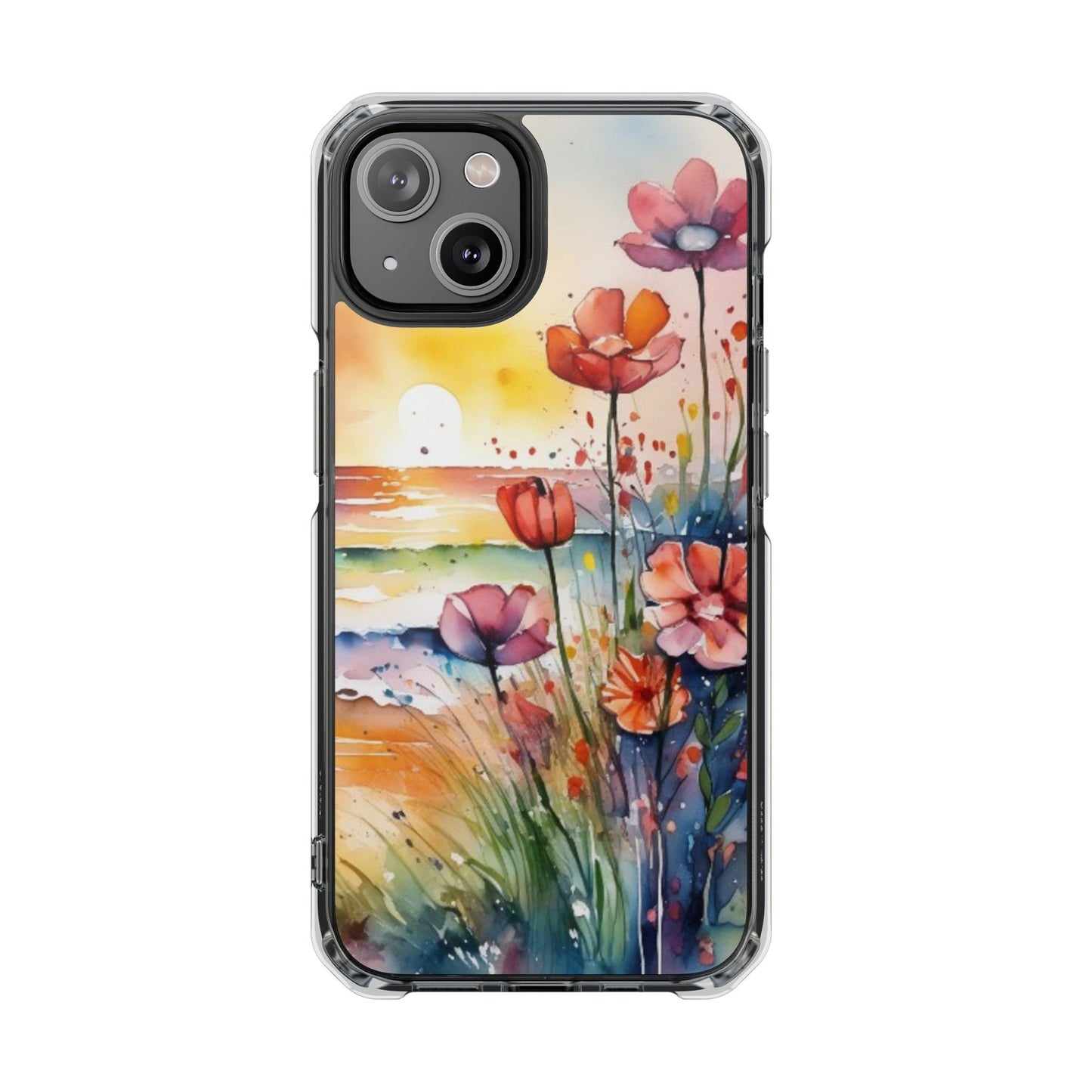 Floral Magnetic Phone Case for iPhone 14\15\16- Clear Impact Protection, Beach case, iphone 16 pro max, iPhone case