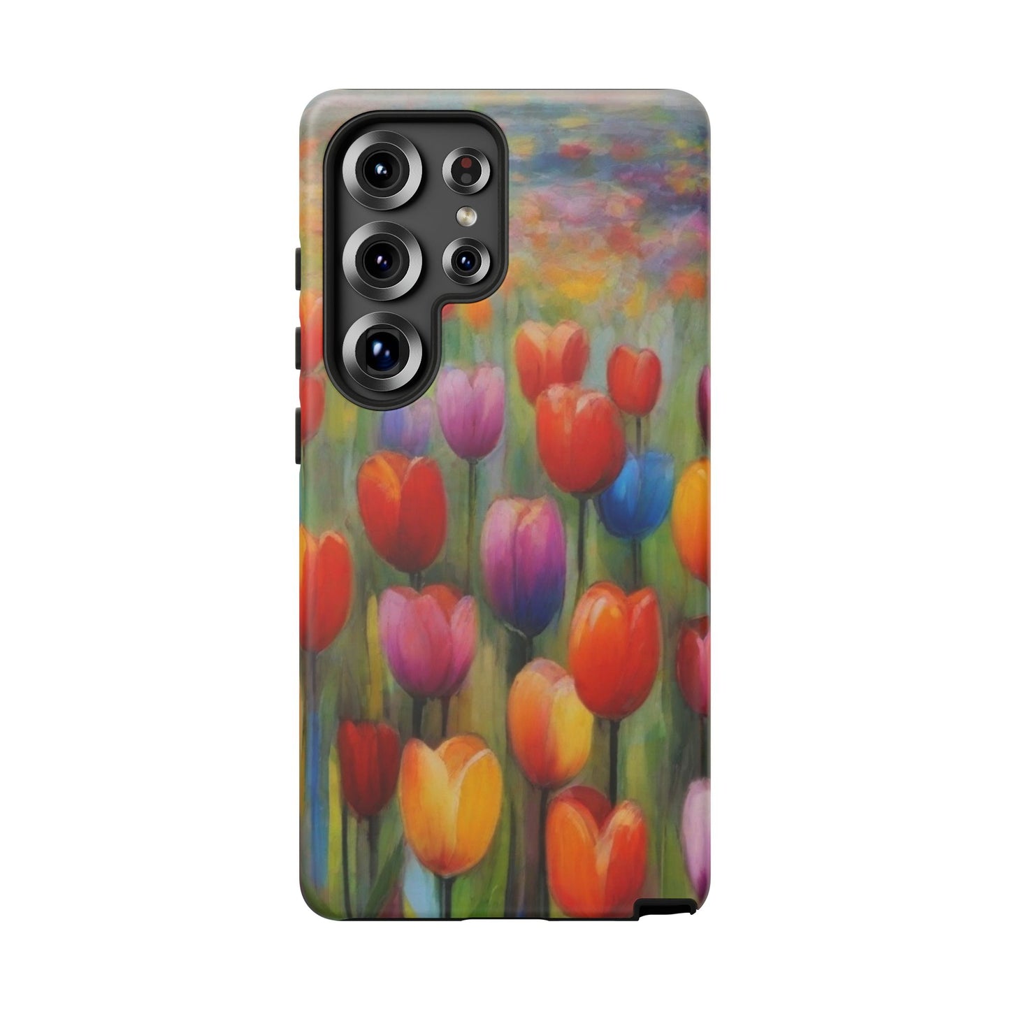 Tough Case Phone Case for Samsung Galaxy S25/S24– Dual Layer, Matte/Glossy Finish, Wireless Charging Compatible, Colorful Tulip Phone Case