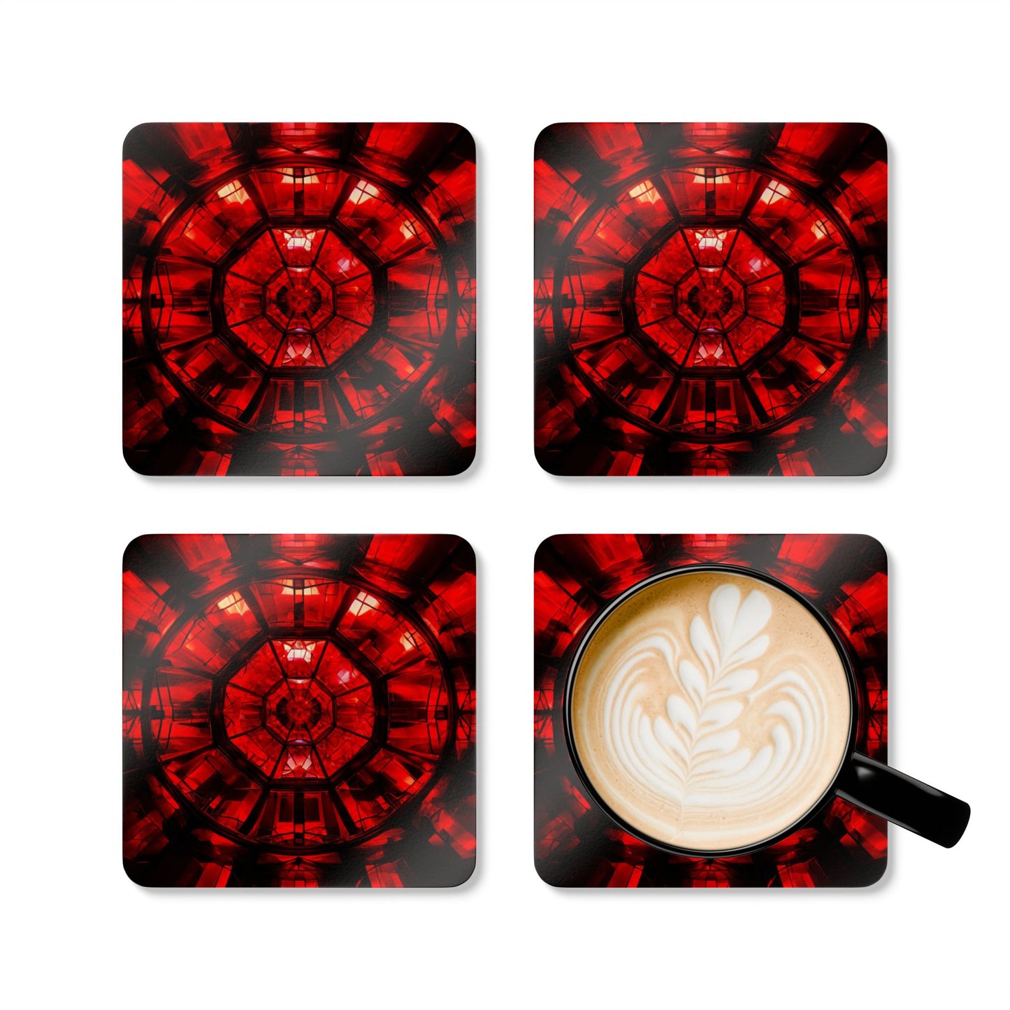 Artistic Corkwood Coaster Set - Unique Red Design for Home Decor & Gifting