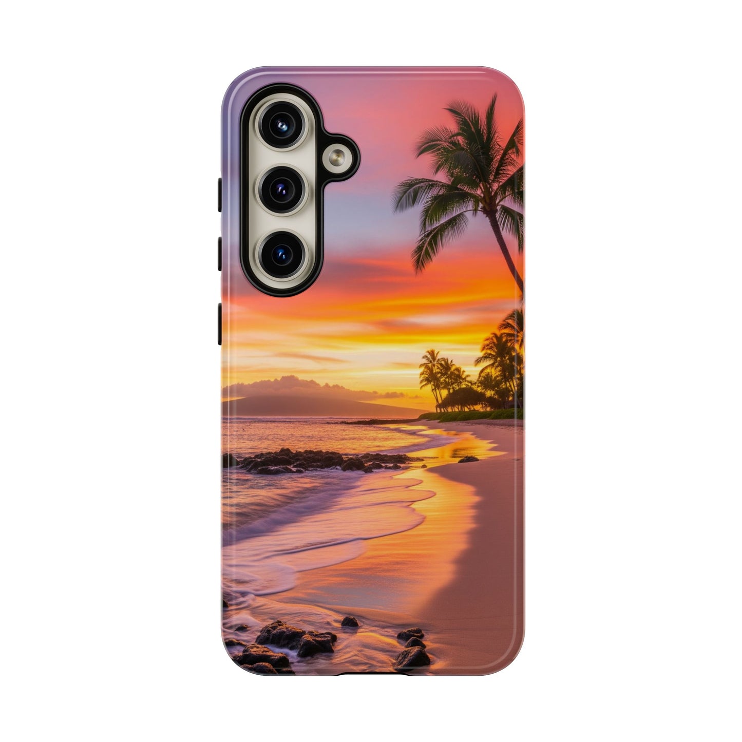 Tough Cases Phone Cases for Samsung Galaxy S26/S25/S24/S23/S22 – Dual Layer, Matte/Glossy Finish, Wireless Charging CompatibleTropical Sunset Phone Case — Sunset Beach Palm Tree Tough Case