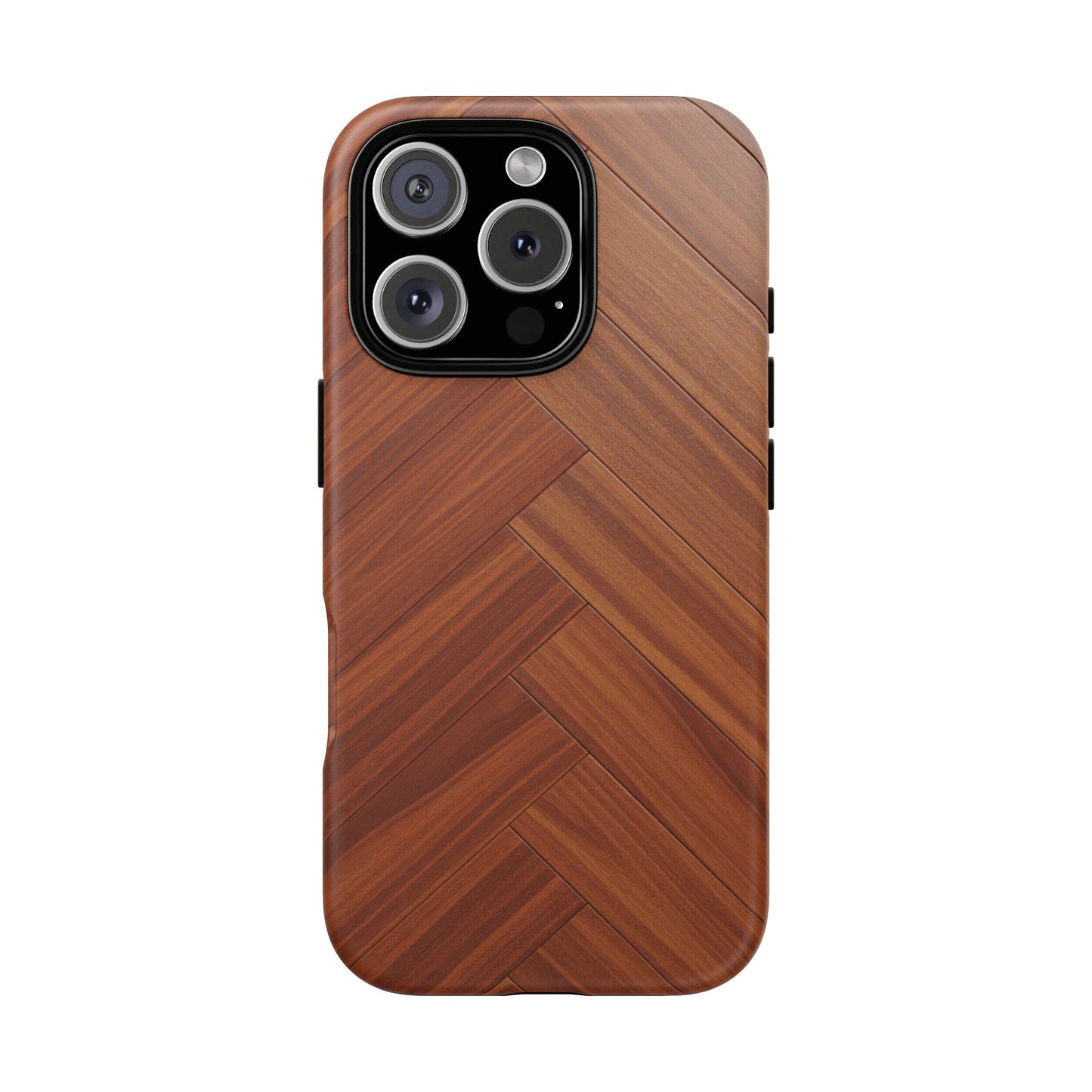 iPhone Tough Cases Phone Cases for iPhone 14\15\16\17 – Dual Layer, Matte/Glossy Finish, Wireless Charging Compatible. Plastic Woodgrain Herringbone Design Phone Case