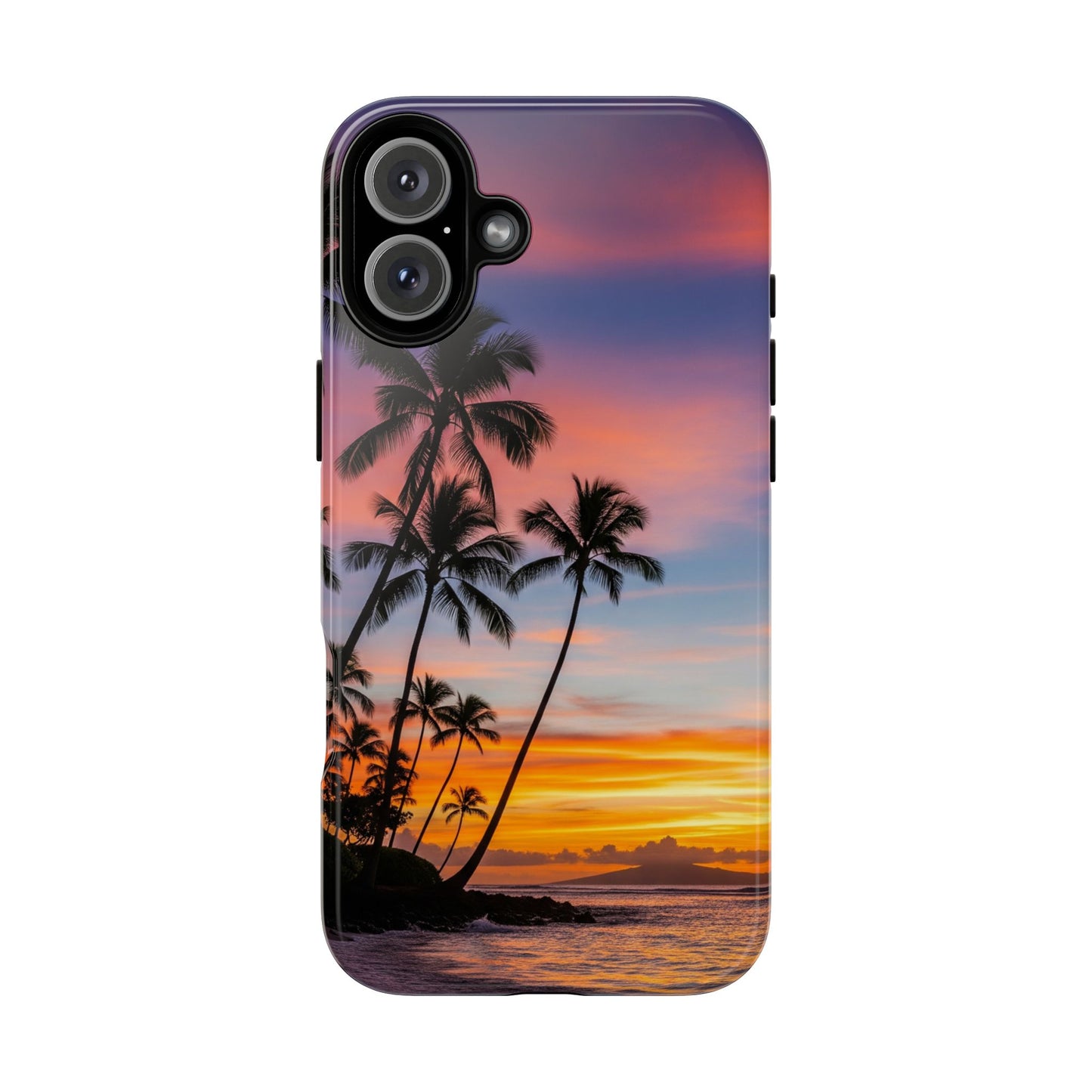 iPhone Tough Cases Phone Cases for iPhone 14\15\16\17 – Dual Layer, Matte/Glossy Finish, Wireless Charging Compatible, Tropical Sunset Phone Case — Palm Tree Beach iPhone Case, iPhone 17 Protective Case