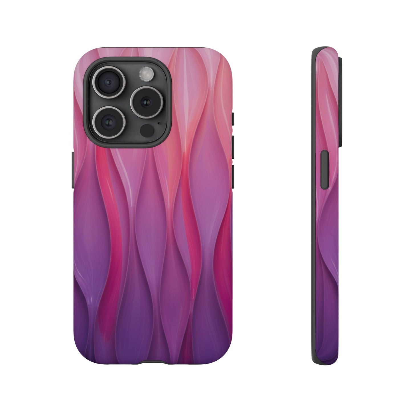 Pink Purple Wave Tough Phone Case. iPhone Tough Cases Phone Cases for iPhone 14\15\16\17 – Dual Layer, Matte/Glossy Finish, Wireless Charging Compatible — Abstract Gradient Protective Cover