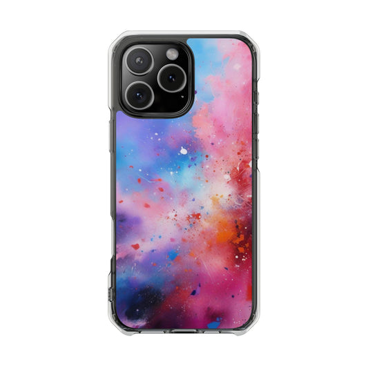 Magnetic Clear Impact Cases for iPhone 16/15/14, Colorful Nebula Design, Unique Gift for Phone Lovers,