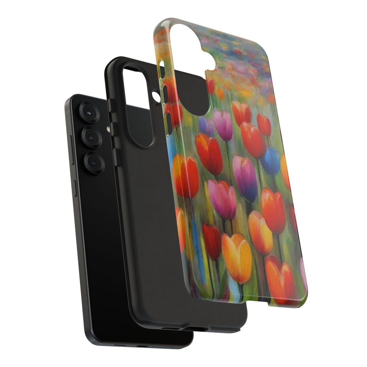 Tough Case Phone Case for Samsung Galaxy S25/S24– Dual Layer, Matte/Glossy Finish, Wireless Charging Compatible, Colorful Tulip Phone Case