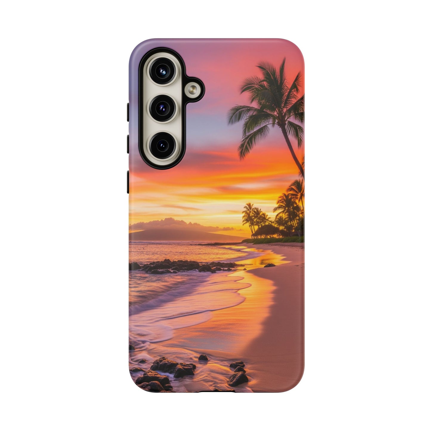 Tough Cases Phone Cases for Samsung Galaxy S26/S25/S24/S23/S22 – Dual Layer, Matte/Glossy Finish, Wireless Charging CompatibleTropical Sunset Phone Case — Sunset Beach Palm Tree Tough Case