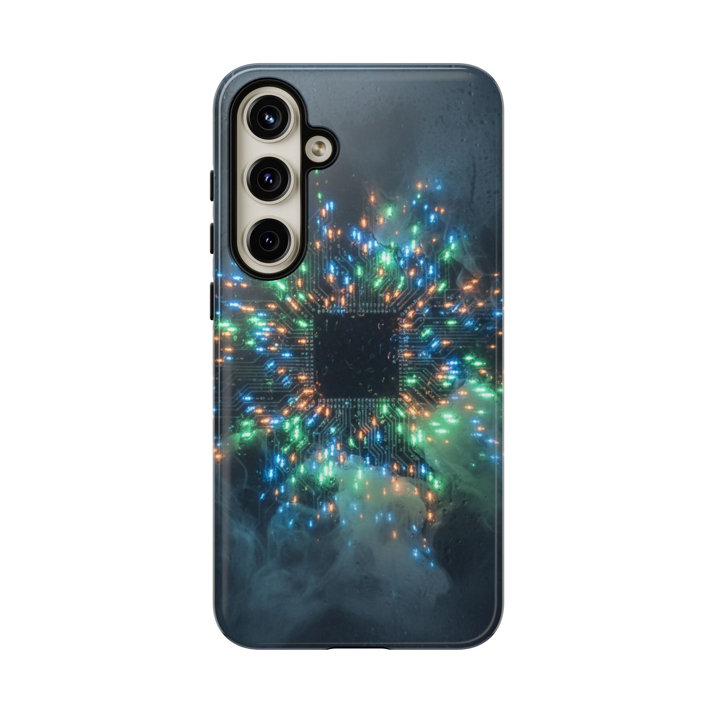 Tough Cases for Samsung Galaxy S25/S24/S23/S22 – Dual Layer, Matte/Glossy Finish, Wireless Charging CompatibleGalaxy, Circuit Phone Case — Colorful Microchip Glow Protective Tough Case