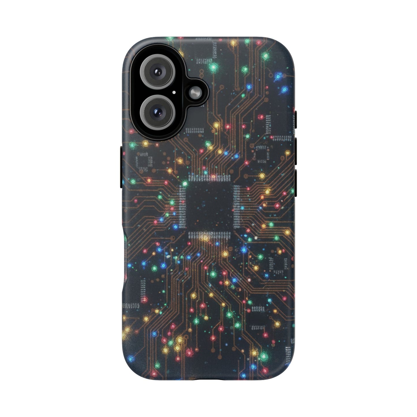 iPhone Tough Cases Phone Cases for iPhone 14\15\16\17 – Dual Layer, Matte/Glossy Finish, Wireless Charging Compatible, Circuit Board Phone Case – Colorful Microchip Tech Design, Durable Tough Case