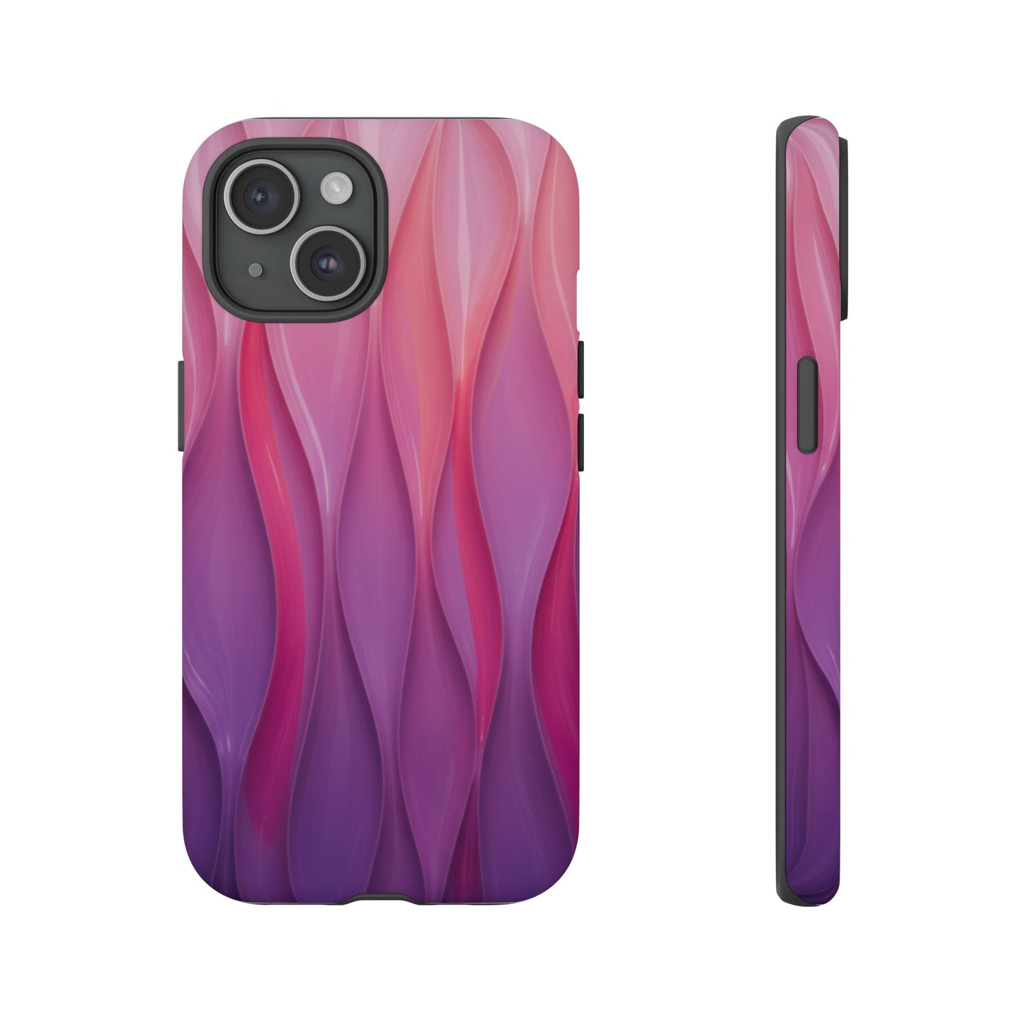 Pink Purple Wave Tough Phone Case. iPhone Tough Cases Phone Cases for iPhone 14\15\16\17 – Dual Layer, Matte/Glossy Finish, Wireless Charging Compatible — Abstract Gradient Protective Cover