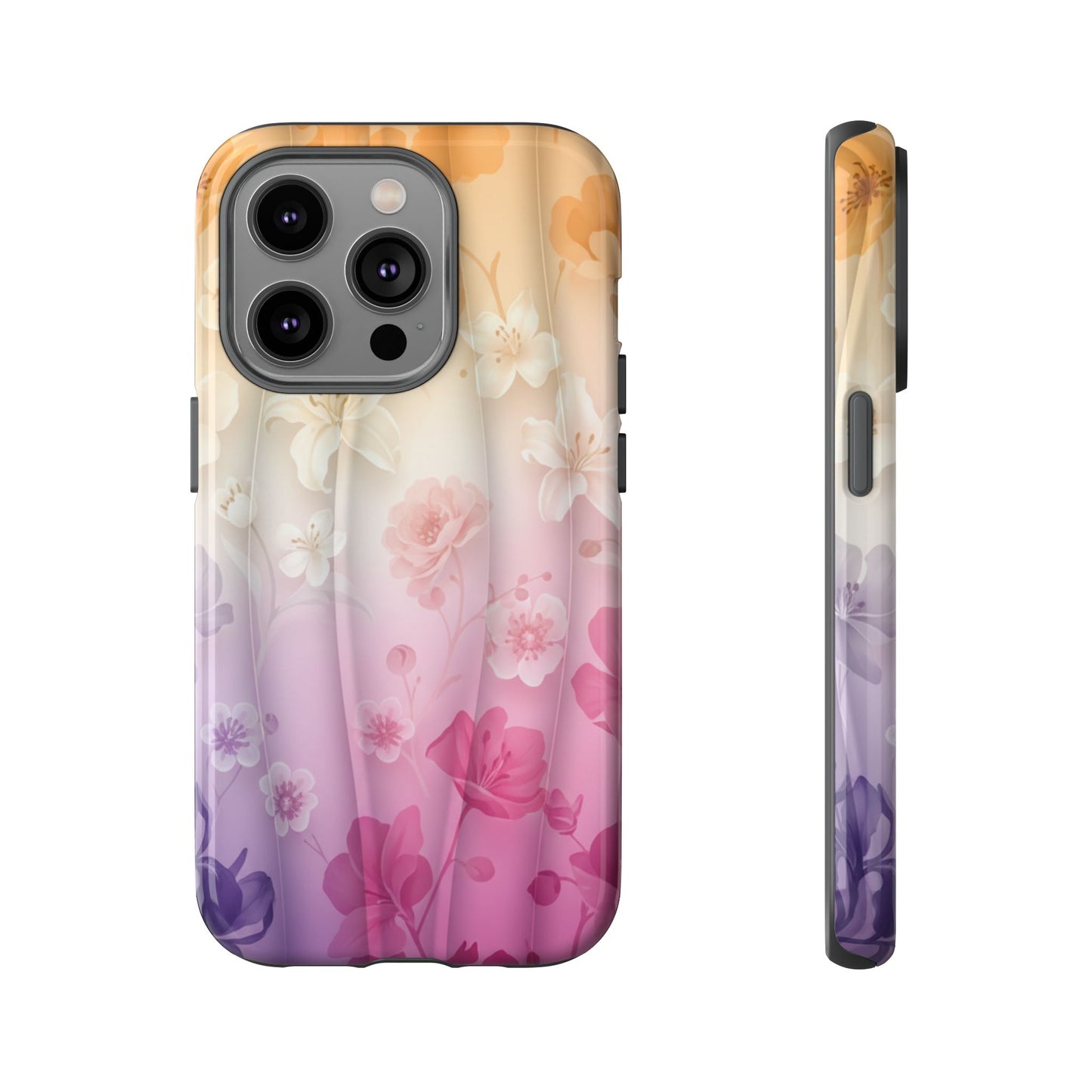 Floral Gradient Phone Case iPhone Tough Cases Phone Cases for iPhone 14\15\16\17 – Dual Layer, Matte/Glossy Finish, Wireless Charging Compatible - Pastel Ombre Flowers Protective Cover