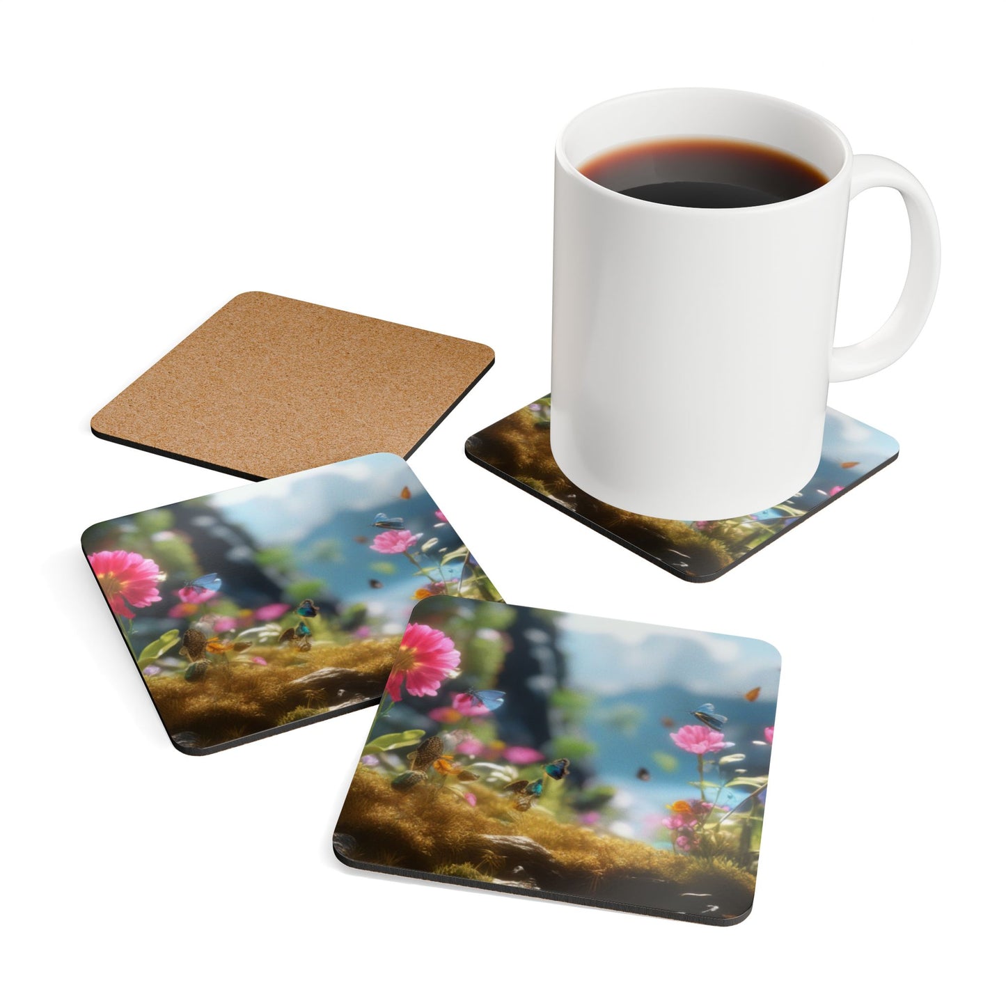 Nature-Inspired Cork Coaster Set with Floral Design, Kitchen Decor, Kitchen Accessories