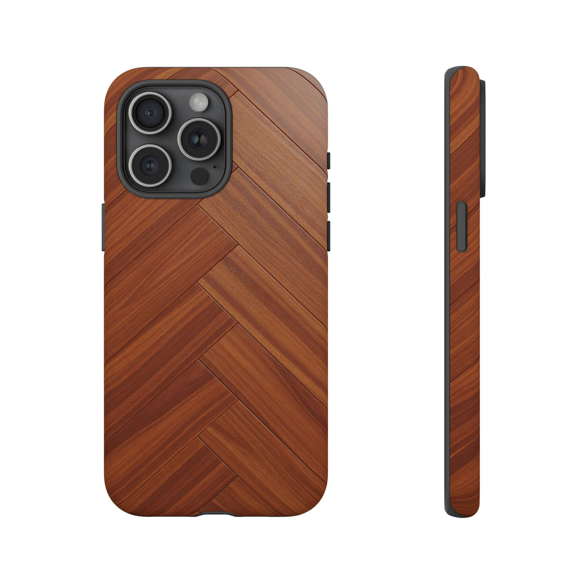 iPhone Tough Cases Phone Cases for iPhone 14\15\16\17 – Dual Layer, Matte/Glossy Finish, Wireless Charging Compatible. Plastic Woodgrain Herringbone Design Phone Case