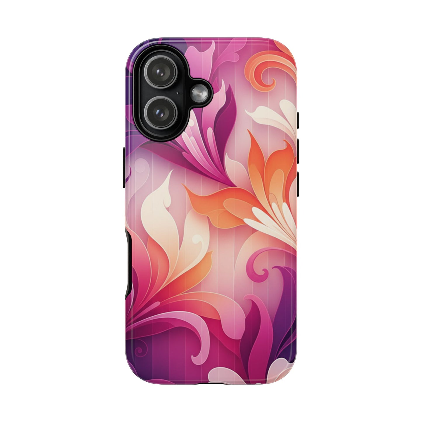 Floral Swirl Tough Phone Case iPhone Tough Cases Phone Cases for iPhone 14\15\16\17 – Dual Layer, Matte/Glossy Finish, Wireless Charging Compatible — Pink & Orange Protective iPhone Cover