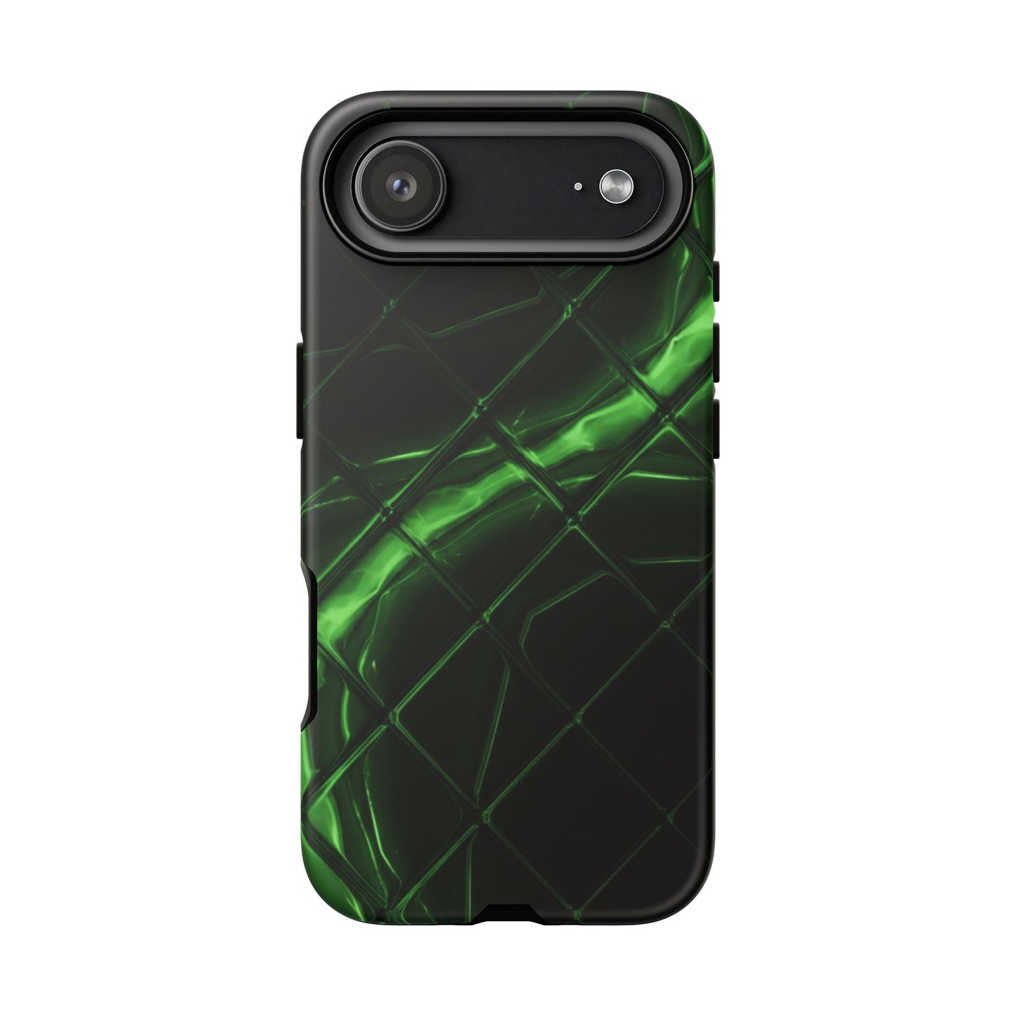 iPhone Tough Cases Phone Cases for iPhone 14\15\16\17 – Dual Layer, Matte/Glossy Finish, Wireless Charging Compatible. Green Neon Grid Phone Case — Protective Tough Case with Abstract Glow Design
