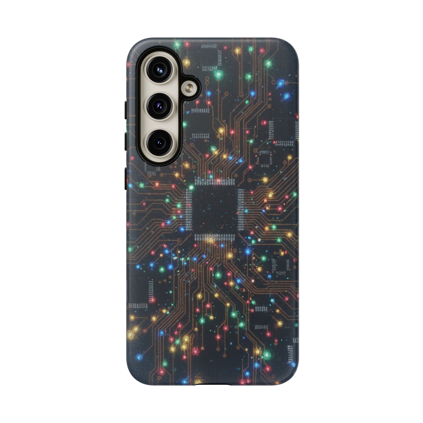 Tough Cases Phone Cases for Samsung Galaxy S25/S24/S23/S22 – Dual Layer, Matte/Glossy Finish, Wireless Charging Compatible, Circuit Board Glow Phone Case — Techy Microchip LED Design
