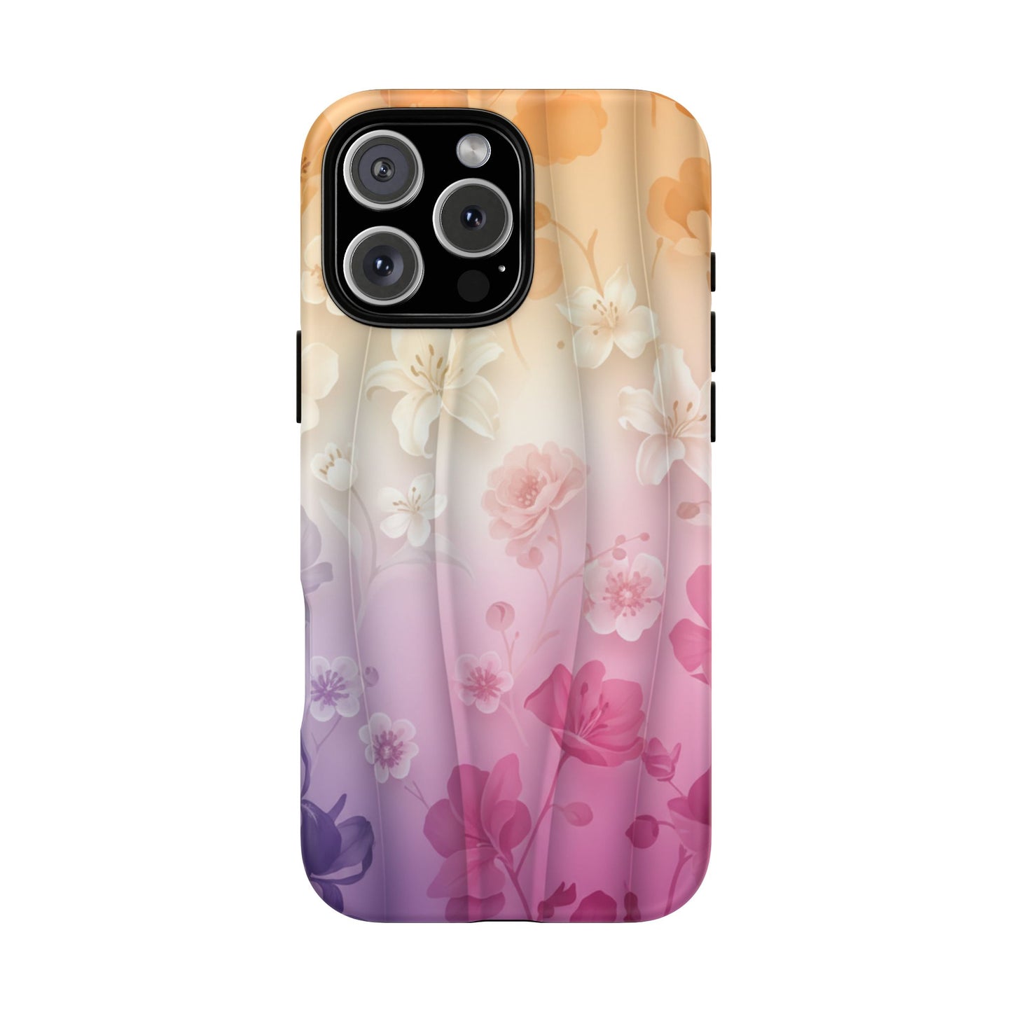 Floral Gradient Phone Case iPhone Tough Cases Phone Cases for iPhone 14\15\16\17 – Dual Layer, Matte/Glossy Finish, Wireless Charging Compatible - Pastel Ombre Flowers Protective Cover