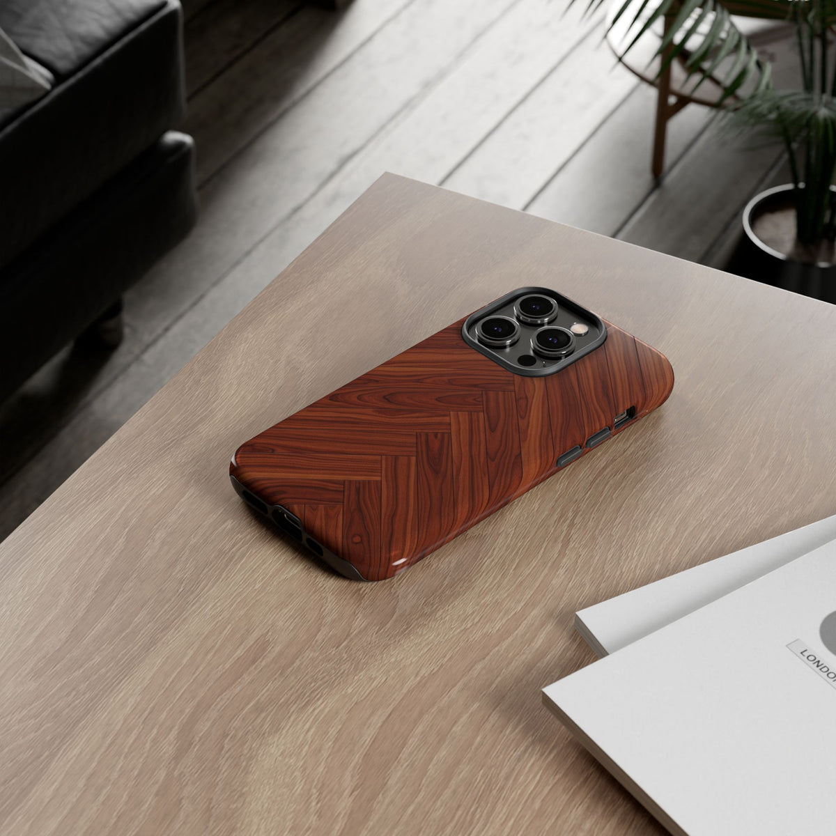 iPhone Tough Cases Phone Cases for iPhone 14\15\16\17 – Dual Layer, Matte/Glossy Finish, Wireless Charging Compatible. Tough Phone Case — Plastic Herringbone Walnut Protective Cover