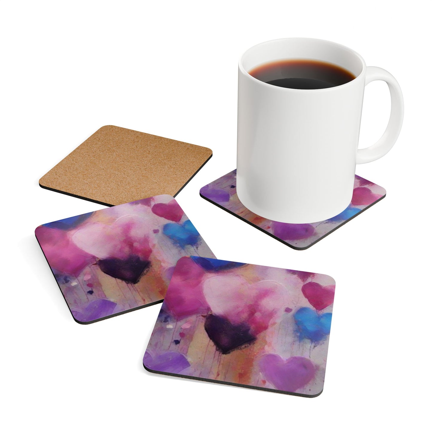 Designer Cork Coaster Set – High-Gloss Drink Coasters with Cork Backing (Set of 4)