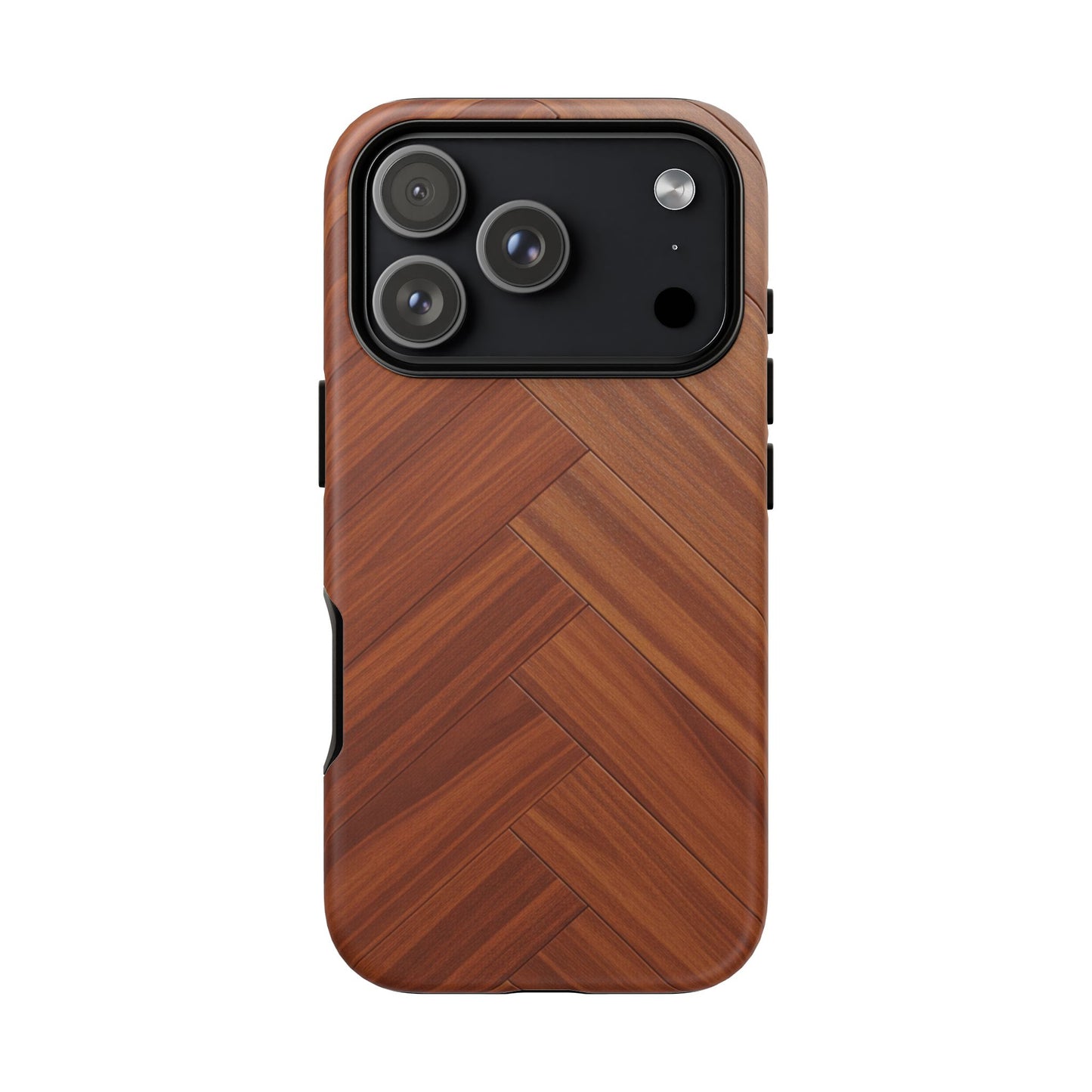 iPhone Tough Cases Phone Cases for iPhone 14\15\16\17 – Dual Layer, Matte/Glossy Finish, Wireless Charging Compatible. Plastic Woodgrain Herringbone Design Phone Case