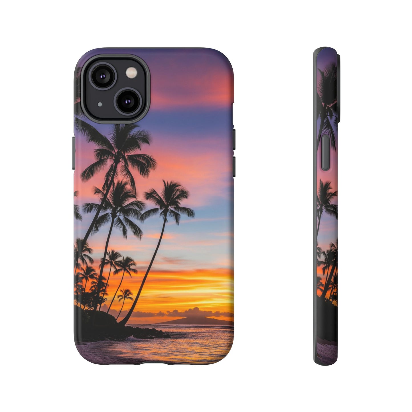 iPhone Tough Cases Phone Cases for iPhone 14\15\16\17 – Dual Layer, Matte/Glossy Finish, Wireless Charging Compatible, Tropical Sunset Phone Case — Palm Tree Beach iPhone Case, iPhone 17 Protective Case