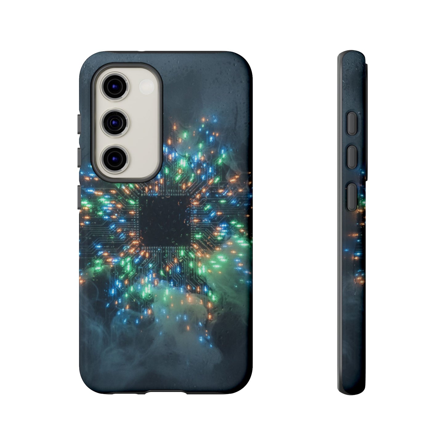 Tough Cases for Samsung Galaxy S25/S24/S23/S22 – Dual Layer, Matte/Glossy Finish, Wireless Charging CompatibleGalaxy, Circuit Phone Case — Colorful Microchip Glow Protective Tough Case