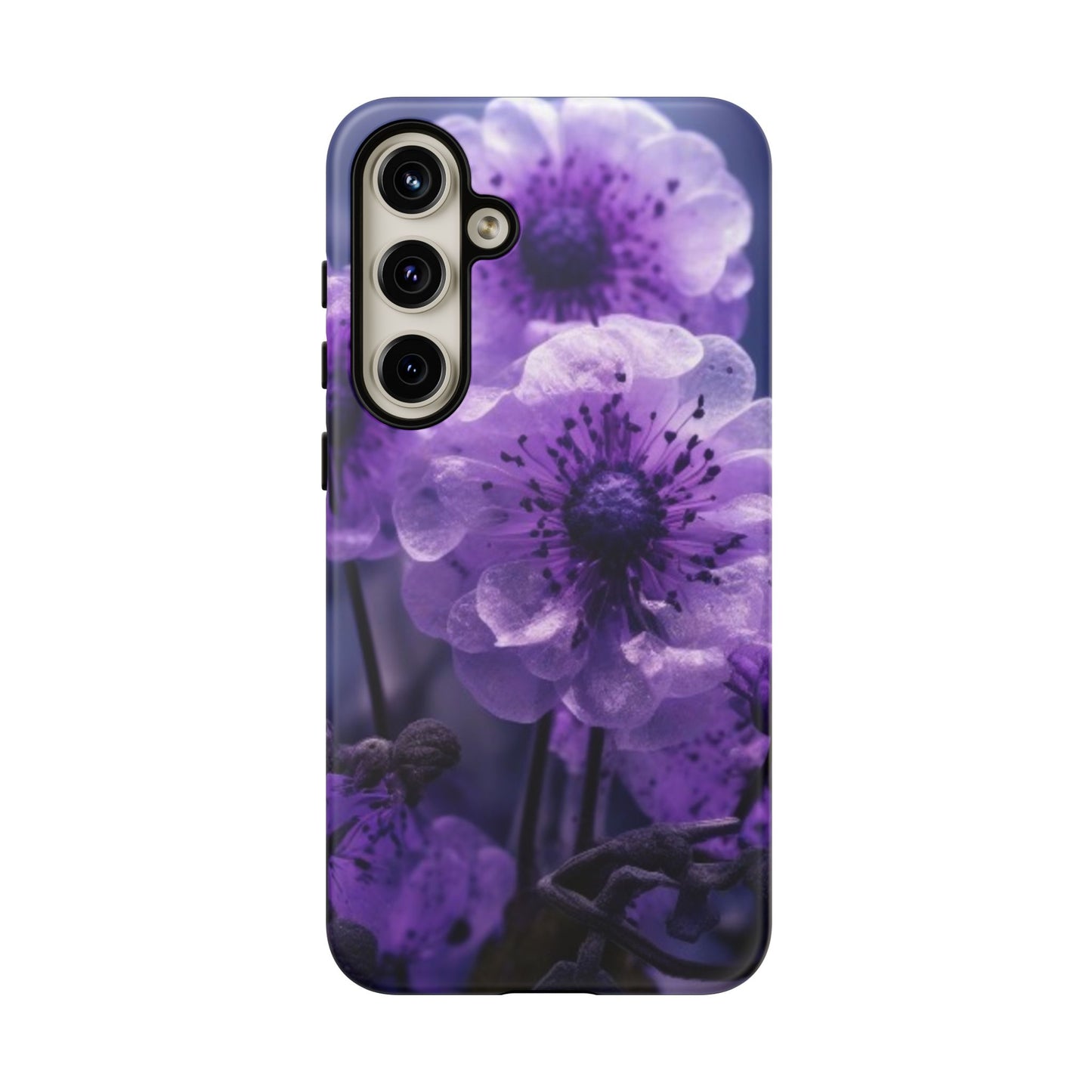 Purple Floral Tough Phone Case for Samsung Galaxy S25/S24/S23, Gifts for Her