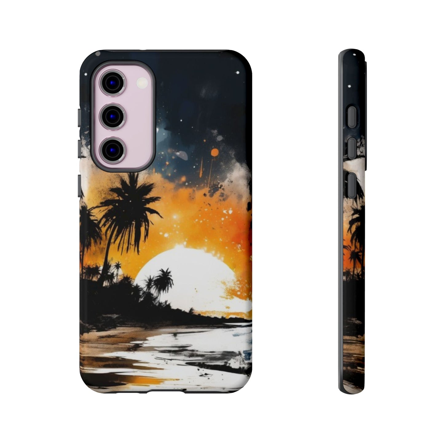 Tough Cases Phone Cases for Samsung Galaxy S25/S24/S23 – Dual Layer, Matte/Glossy Finish, Wireless Charging Compatible: Tropical Sunset Phone Case, Customizable iPhone Cover, Summer Vibes Accessory, Beach Lover Gift