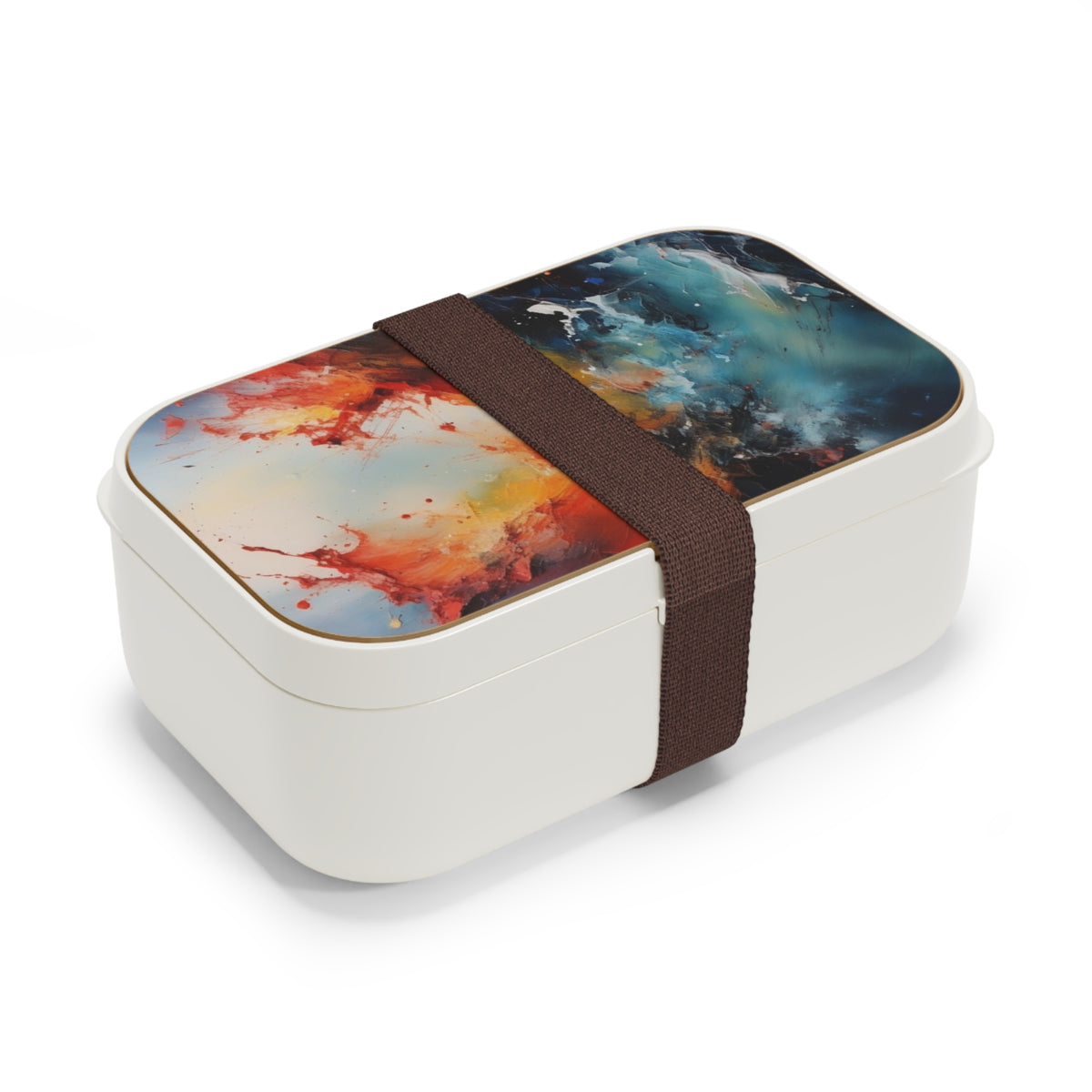 Stylish Bento Box Lunchbox – Portable, Designed Food Container with Wooden Lid & Two Moveable Compartments for Work, School & Picnics