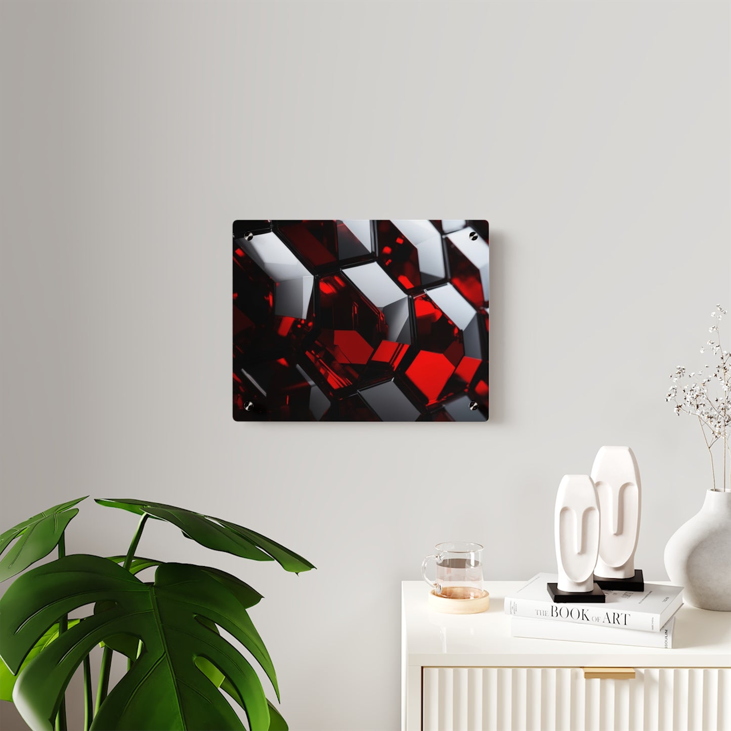 Modern Acrylic Wall Art Panels, Geometric Wall Decor, Home Office Art, Red Abstract Design, Stylish Gift for Art Lovers